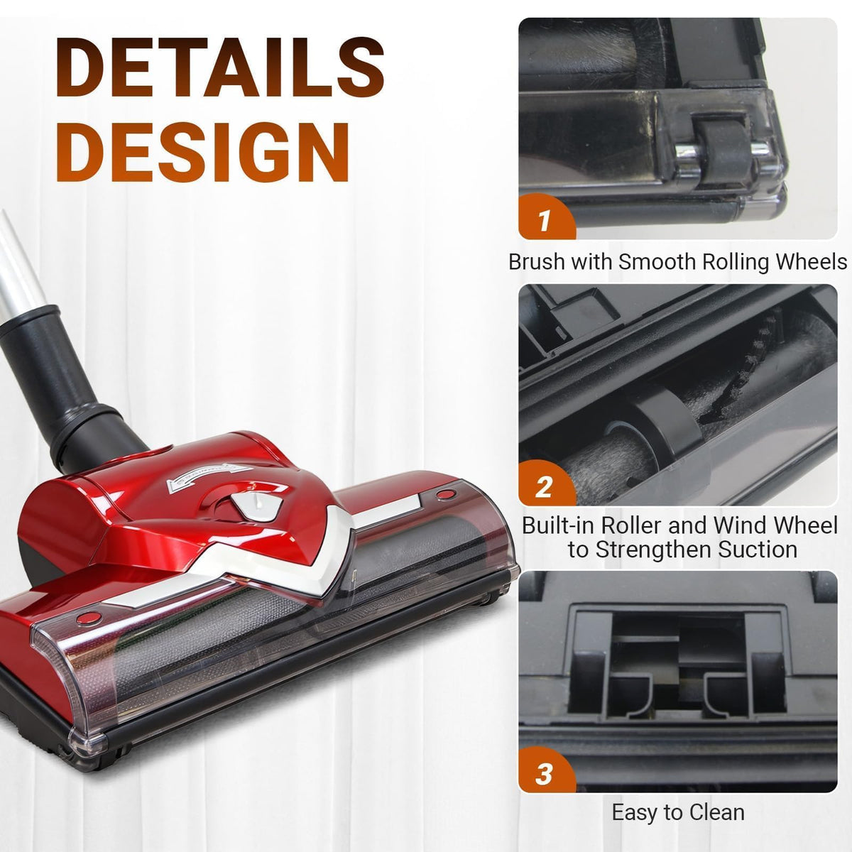 EZ SPARES 32mm or 1¼ Inch Vacuum Brush Head – Dual Purpose Floor Nozzle for Hard Floor & Carpet, Adjustable Suction, Swivel Neck, Smooth Rolling Wheels, Turbo Brush with Roller