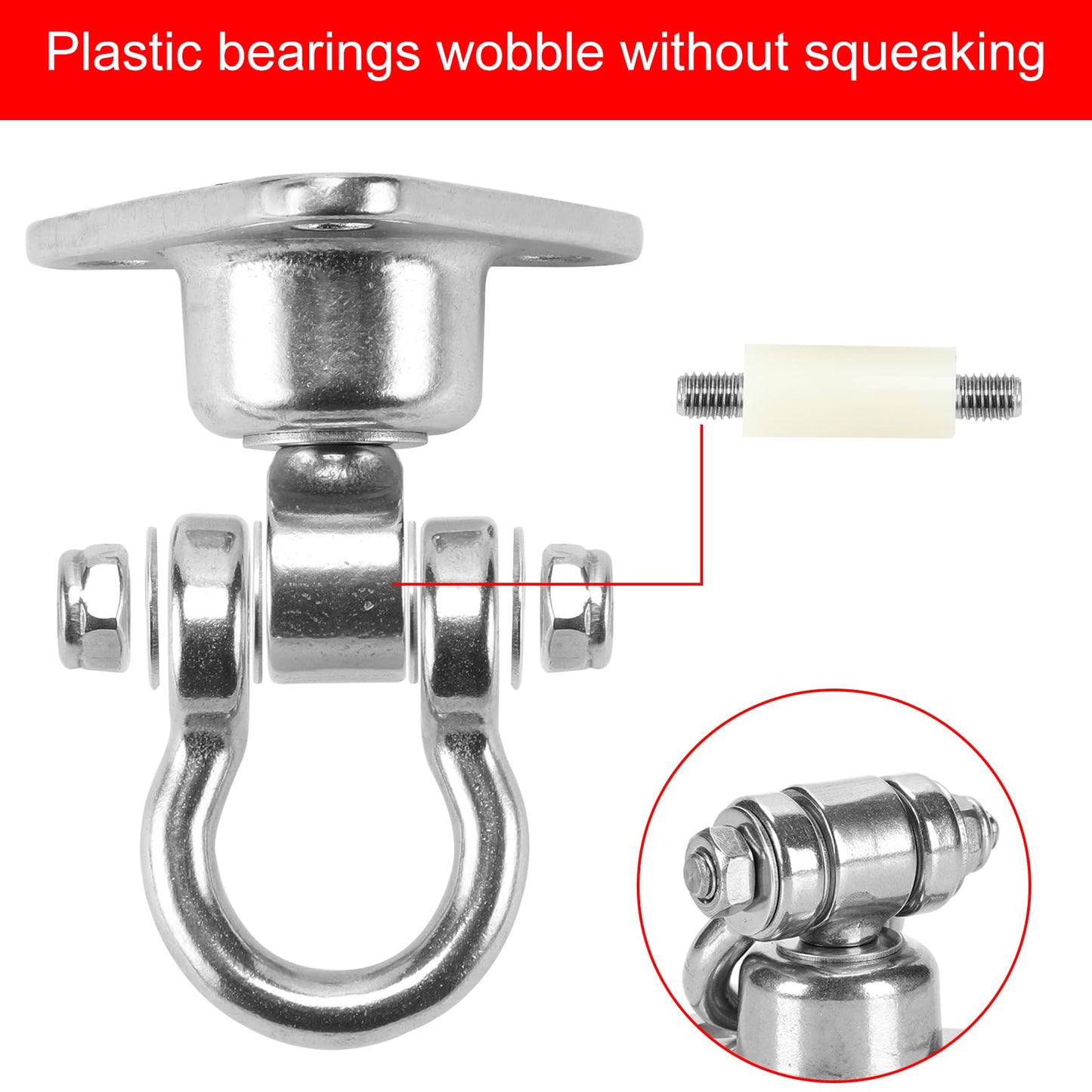 Antirust Swing Hanger Heavy Duty 360°+180°Rotation 1500LB Capacity Wood Playground Yoga Hammock Chair, Rope sandbag Porch Swing