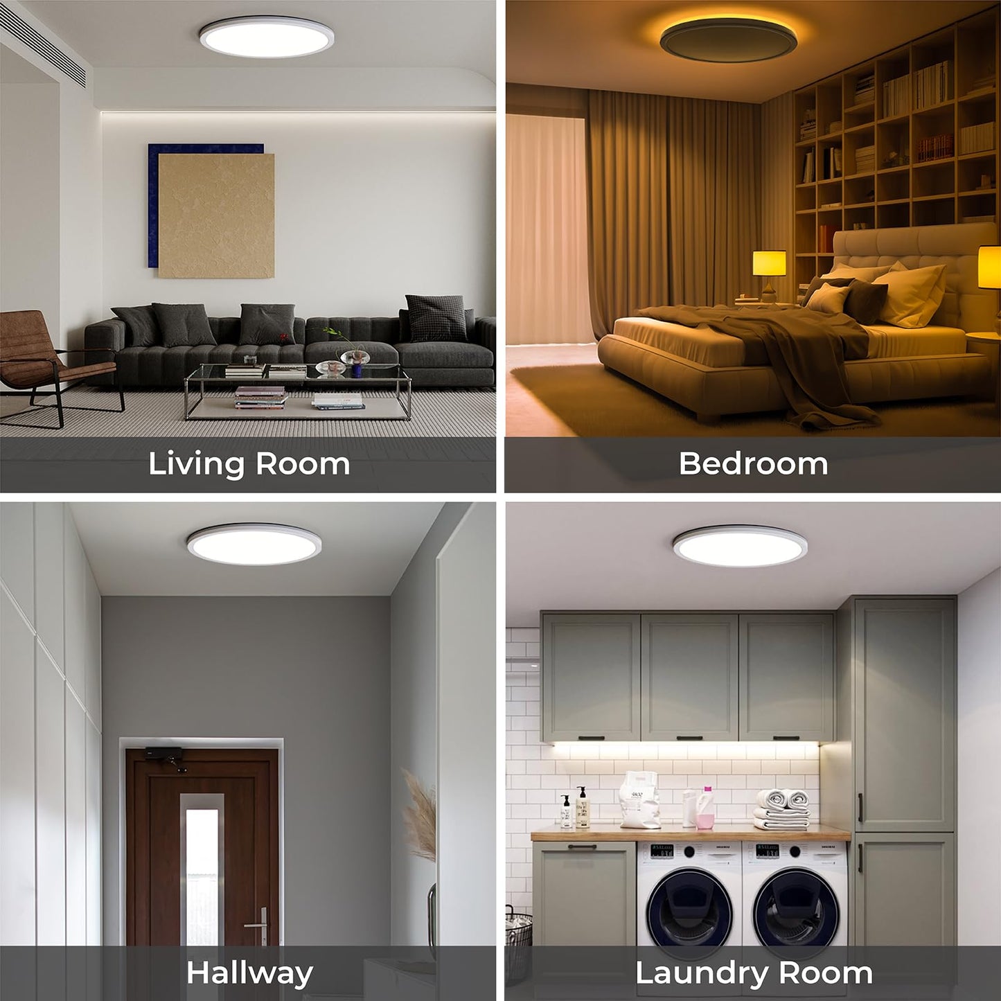 Matane 12in LED Flush Mount Ceiling Light Fixture with Remote Control, Nightlight 2000K Warm, 3000K-6500K Adjustable, Low Profile Ceiling Lights for Bedroom, Kitchen, Living Room, White, 12 Inch