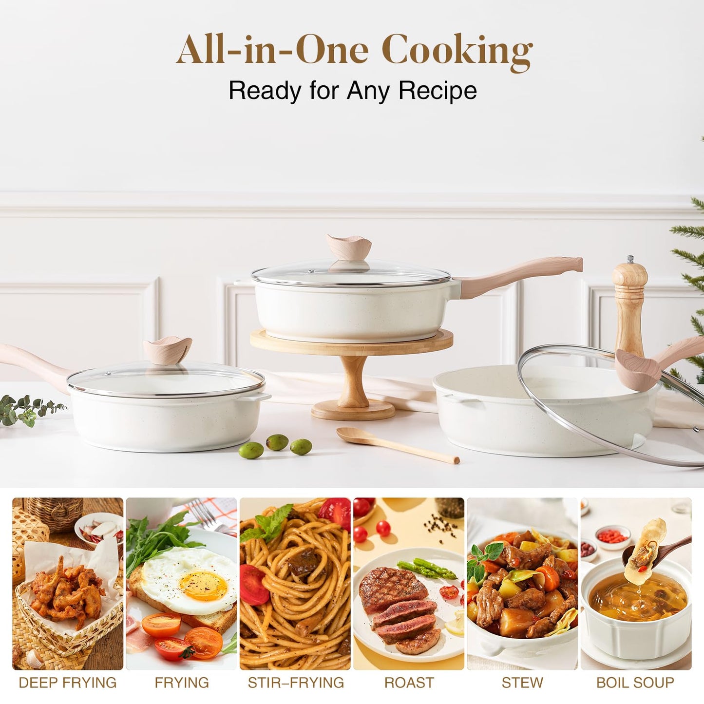Kordisen Non-stick ceramic deep frying pan, 30cm non-toxic large frying pan with lid, healthy jumbo stove, frying pan for cooking, induction cookware, PFOA and PFOAS free