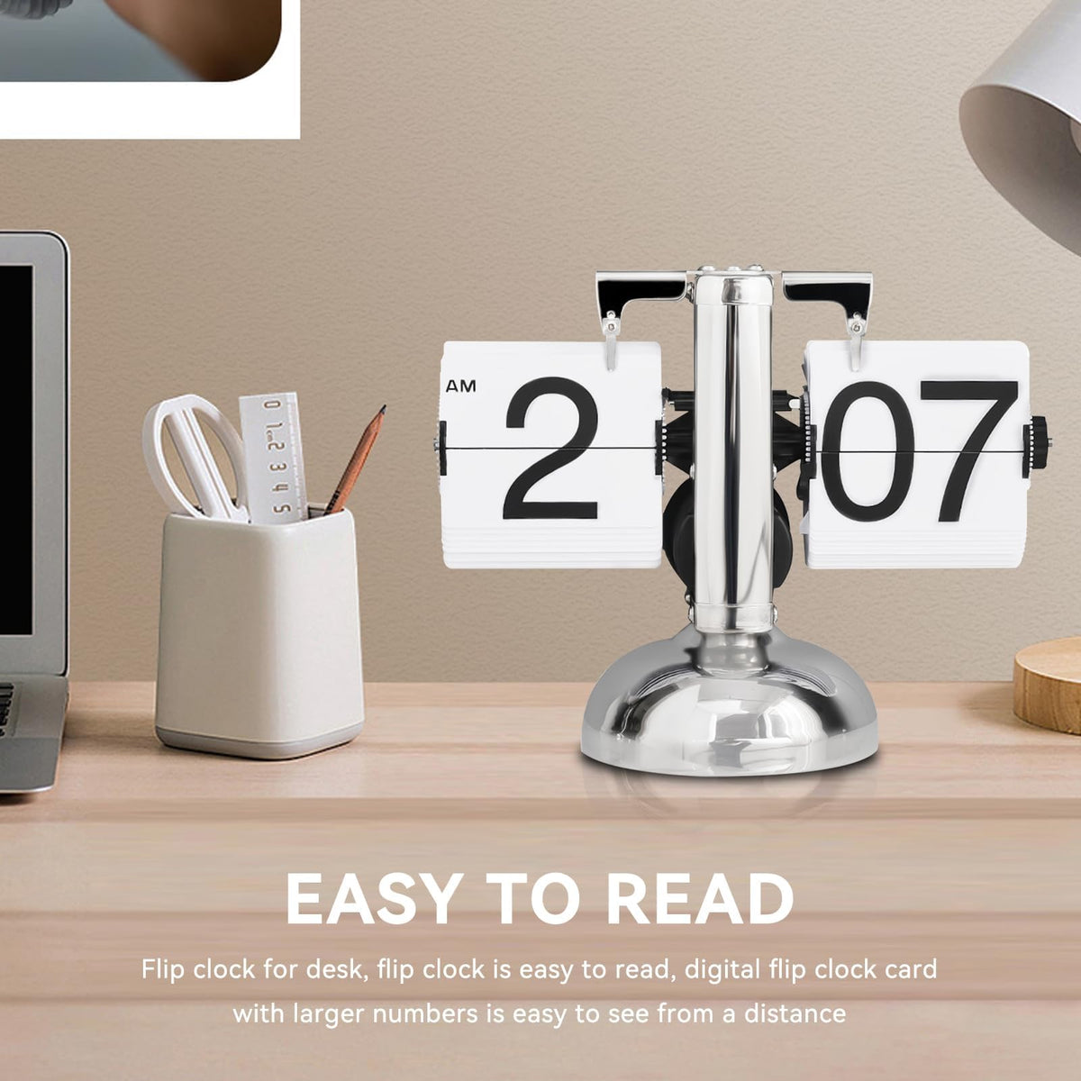 Flip Desk Clock,Retro Digital Flip Down Clock,Retro Minimalist Single Foot Mechanical Auto Flip Clock Desk Clock Digital Display for Home Livingroom(White)