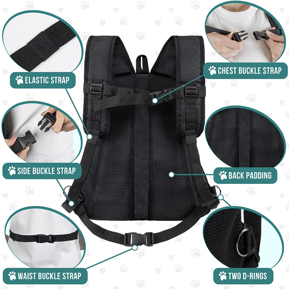 PetAmi Front Carrier Backpack for Dogs and Cats, Adjustable Ventilated Pet Chest Carrier for Hiking, Camping, Travel, Small to Medium Pets, Max 15 lbs, Black