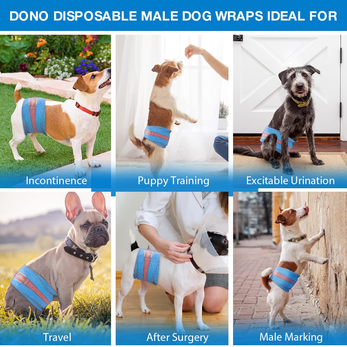 Dono Disposable Dog Diapers Male-Dogs Jeans Super Absorbent Soft Pet Diapers Doggie Wraps for Male Puppy Dogs, Leak Protection Excitable Urination or Incontinence