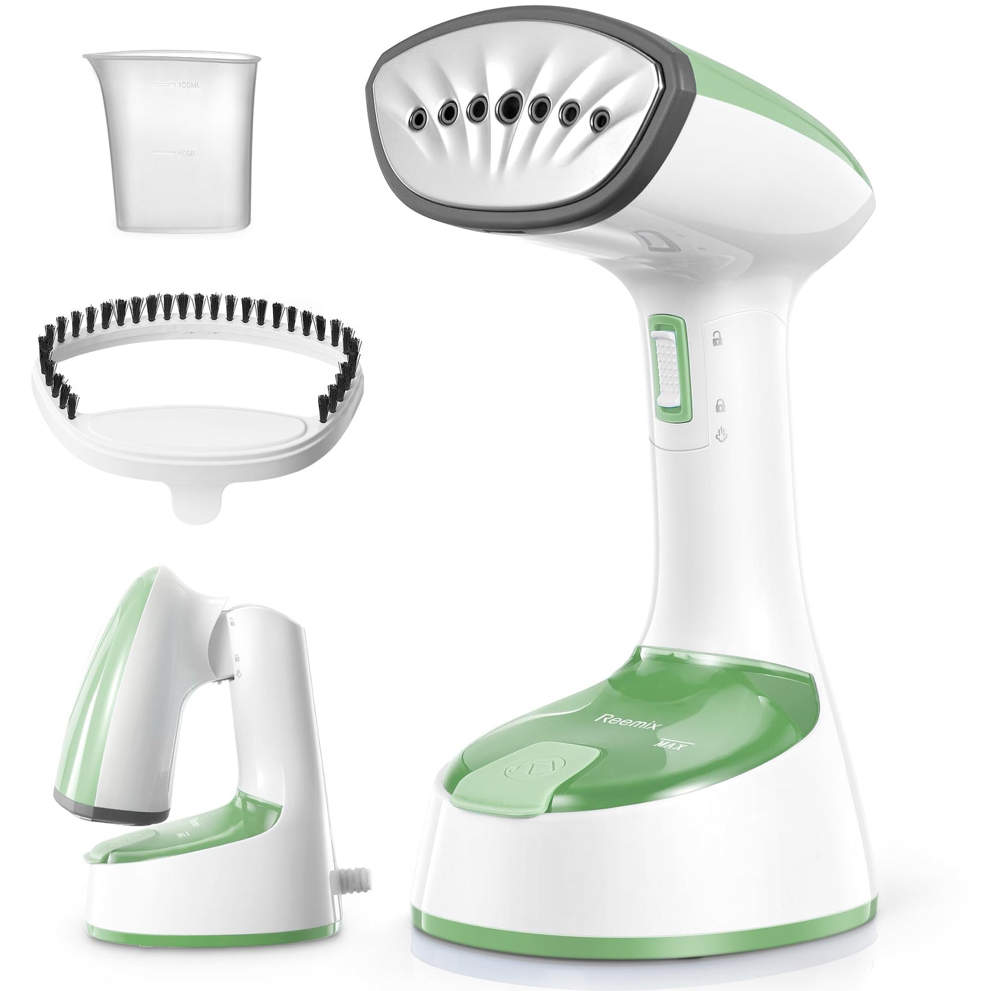 Reemix Steamer for Clothes, Foldable Steam Iron, Handheld Travel Clothes Steamer, 20g/min Strong Penetrating Steam, 25-Sec Fast Heat-up, for Home, Office and Travel (Green)