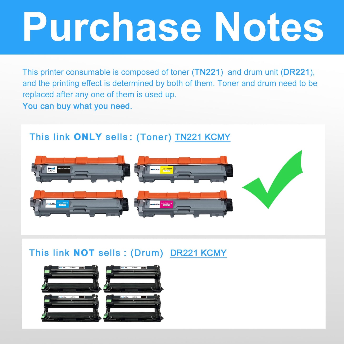 LCL Compatible Toner Cartridge Replacement for Brother TN-221 TN-225 TN221 TN225 TN221BK TN225C TN225M TN225Y (4-PK,Black,Cyan,Magenta,Yellow) for HL-3140CW HL-3142CW HL-3150CDN HL-3150CDW HL-3152CDW