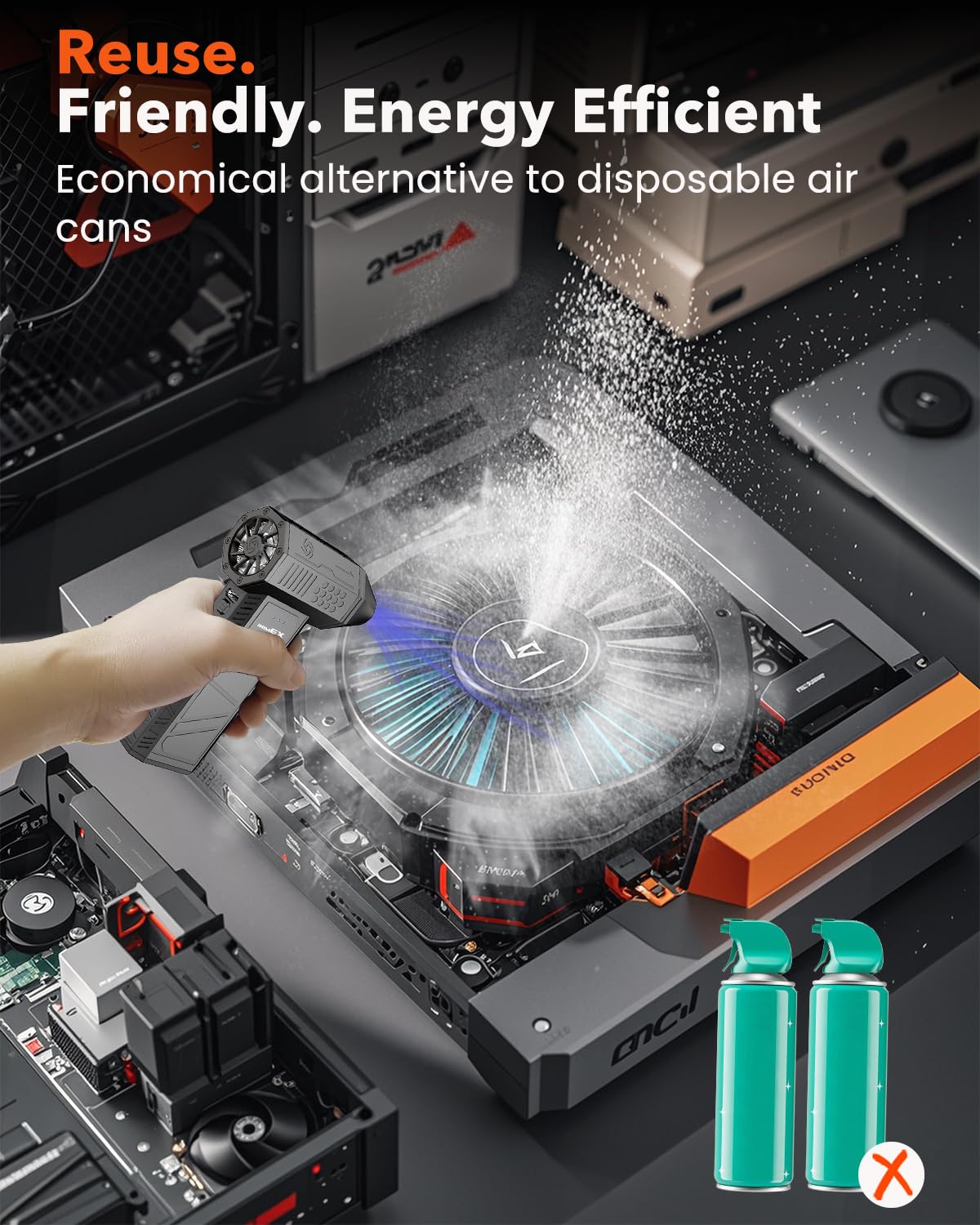 Compressed Air Duster, 180000RPM Electric Air Duster, Rechargeable Cordless Air Blower with 3-Gear Turbo Fan, Canned Air Alternative for Keyboard, PC, Computer, Car, Home & Outdoor Use