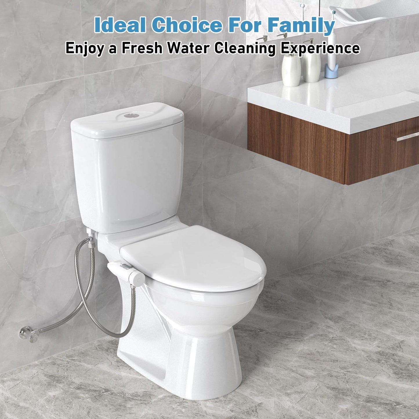 6MM Ultra-Slim Bidet, Bidet Attachment for Toilet Dual Nozzles (Frontal & Rear Wash) Pressure Adjustable, Non-Electric Auto Self Cleaning, Fresh Water Bidet Toilet Seat Attachment, No Gap Install