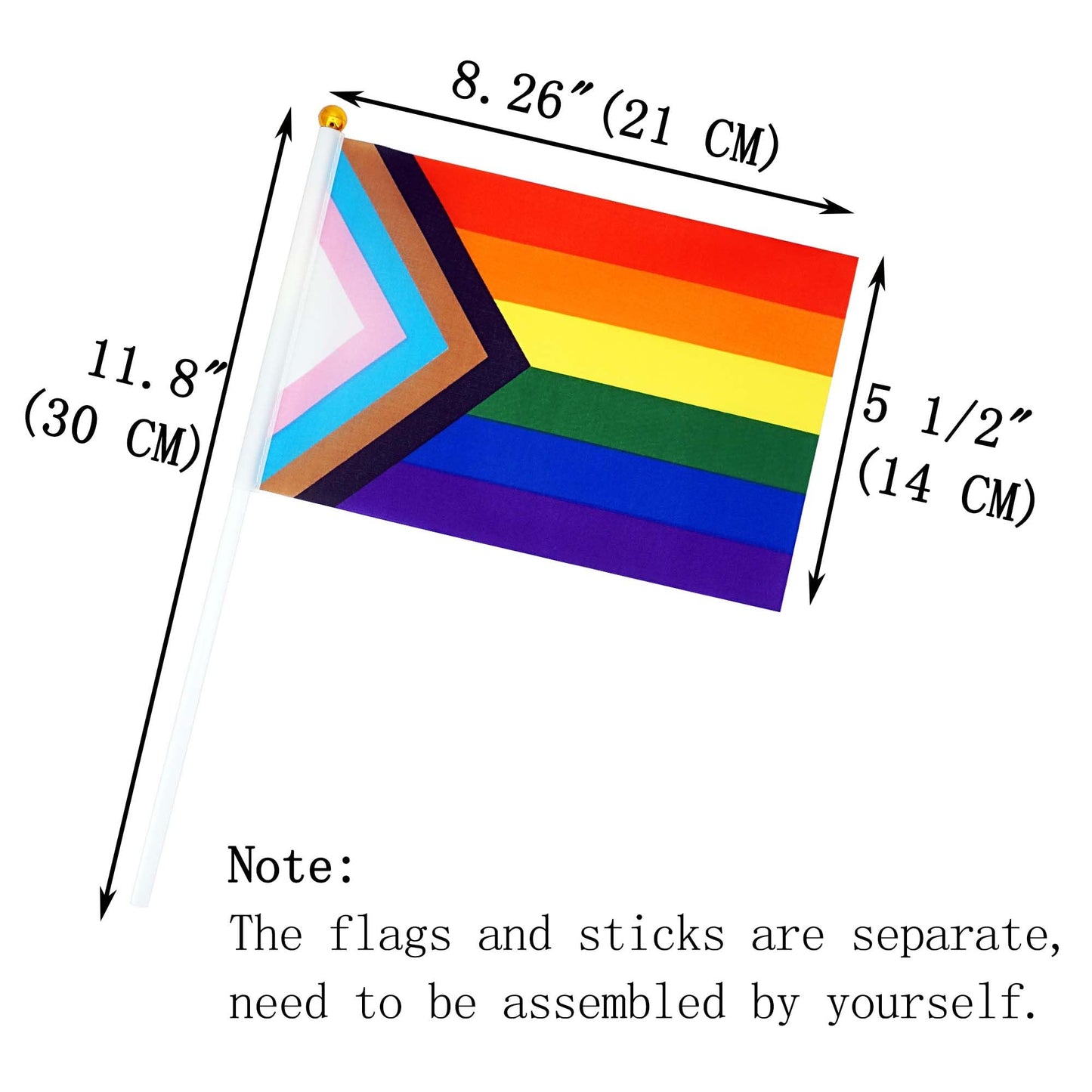 200 Pcs Progress Pride Flags Decorations LGBTQ Accessories Gay Pride Flag Rainbow Flags Stuff Hand Held Stick Small Flags Bulk for Parade Rainbow Festival Party