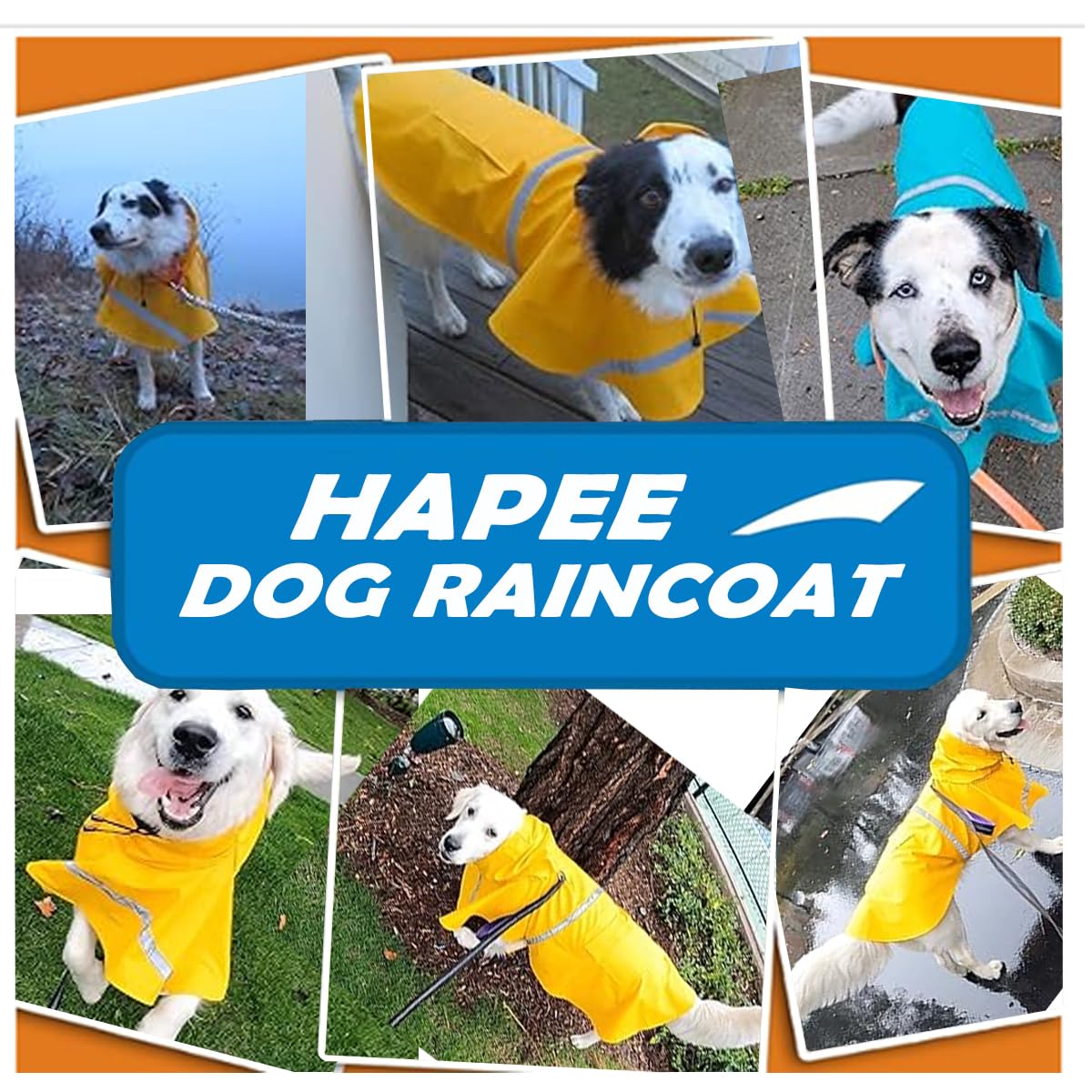 HAPEE Dog Raincoats for Large Dogs with Reflective Strip Hoodie,Rain Poncho Jacket for Dogs (E5-Yellow River, L (Back Length 20"))