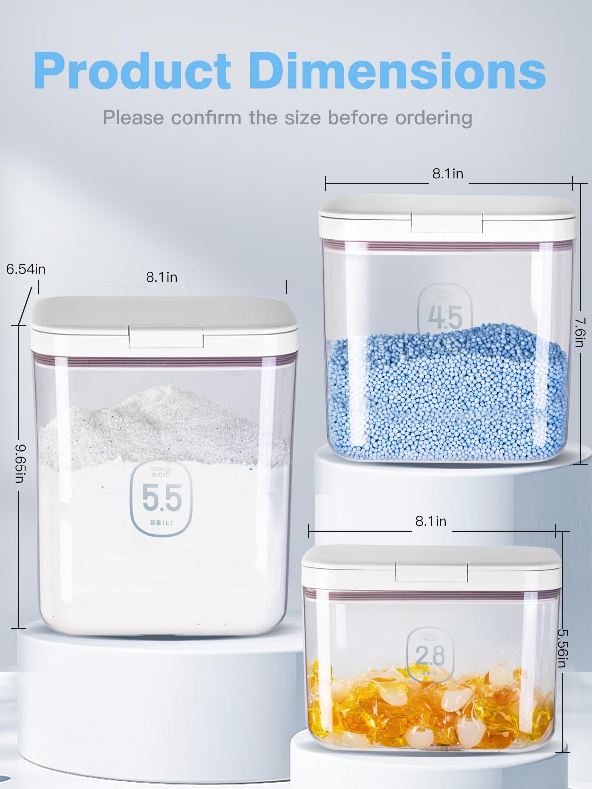 LivLab Mker Laundry detergent dispenser with One-Press Lid,for laundry room organization,Clear PET laundry powder container with Measuring Cup,laundry pods container (5.5L-clear)