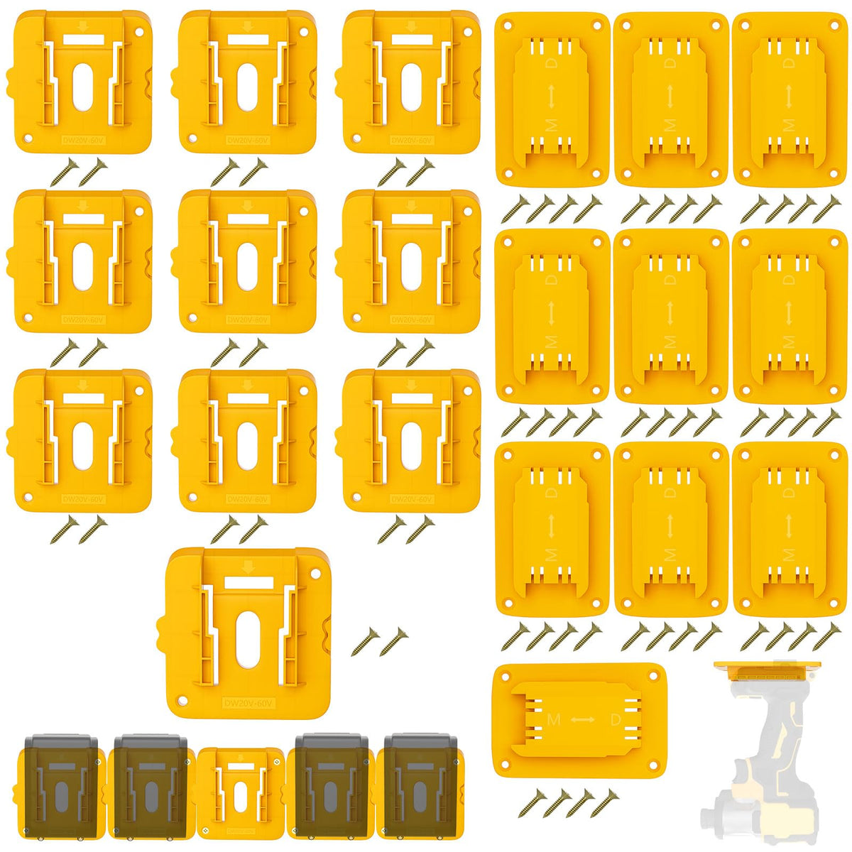 20 Pack Wall Mount Battery Holders and Tool Hangers for Dewalt 20V Power Tools, 10 Pack Battery Mounts Dock Rack Fit for 20V Batteries, 10 Pack Drill Tool Storage Holder(w/60 Screws)