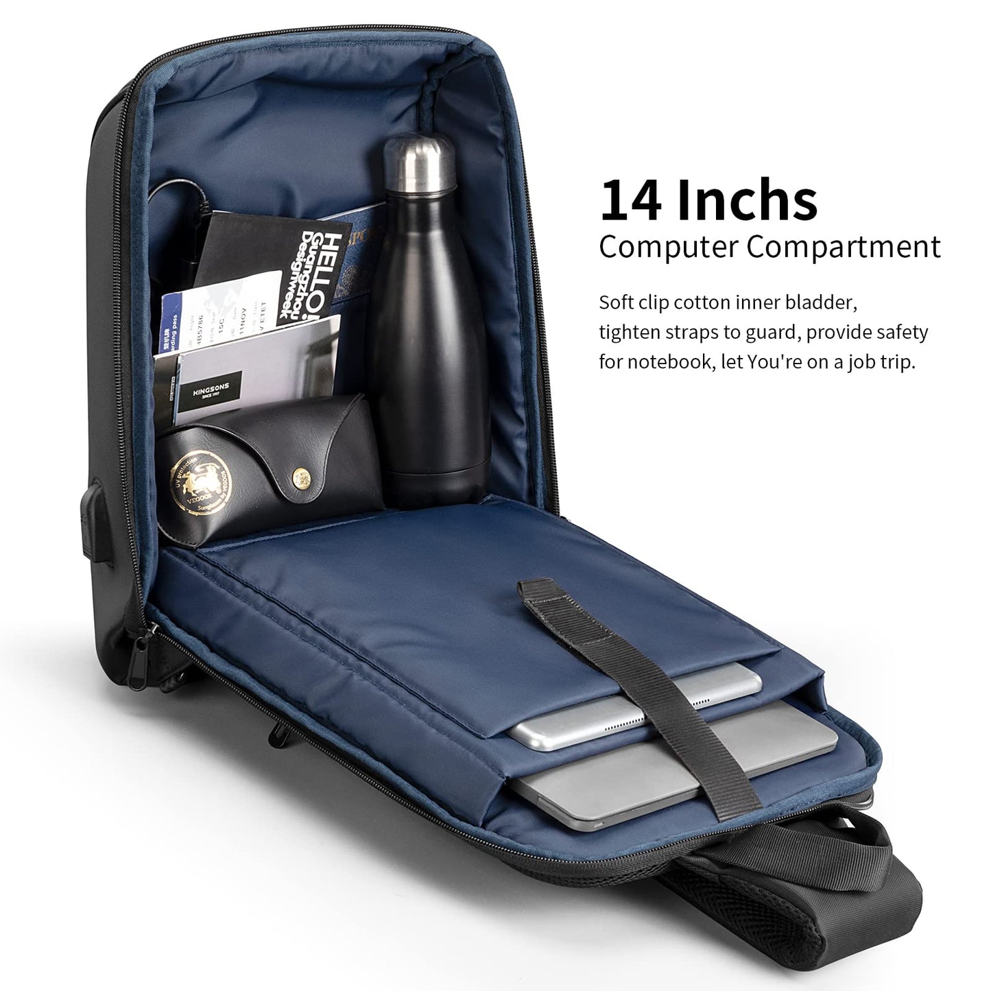 Laptop Sling Backpack,Slim Anti Theft Single Shoulder 13-Inch Laptop Backpack Waterproof Coss-body Sling Bag with USB Charging Port