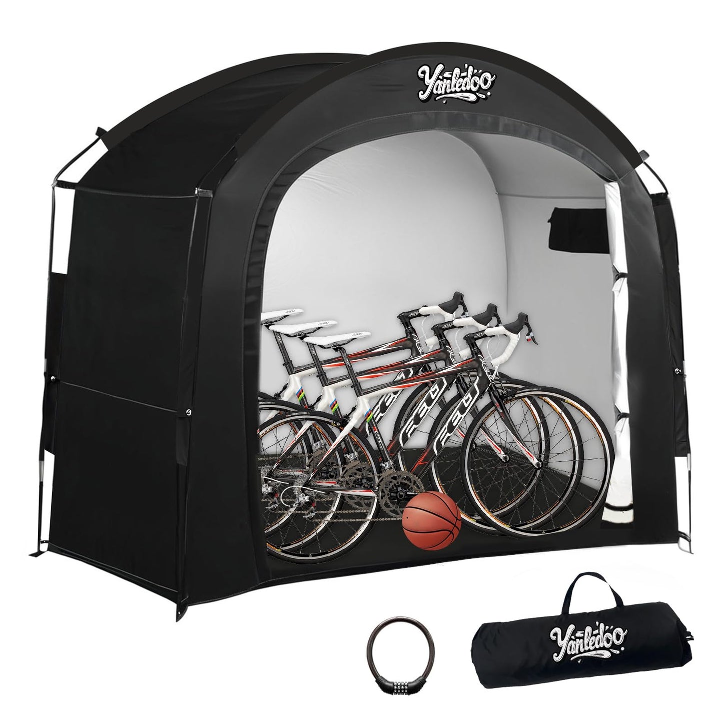 Yanledoo Bike Storage Tent, Outdoor Shed with Thick Waterproof Fabric, 30% More Top Space, Fits 2/3/4/5 Bikes or Tricycles, Easy Setup, Portable Cover for Garden Tools & Motorcycles(Black)