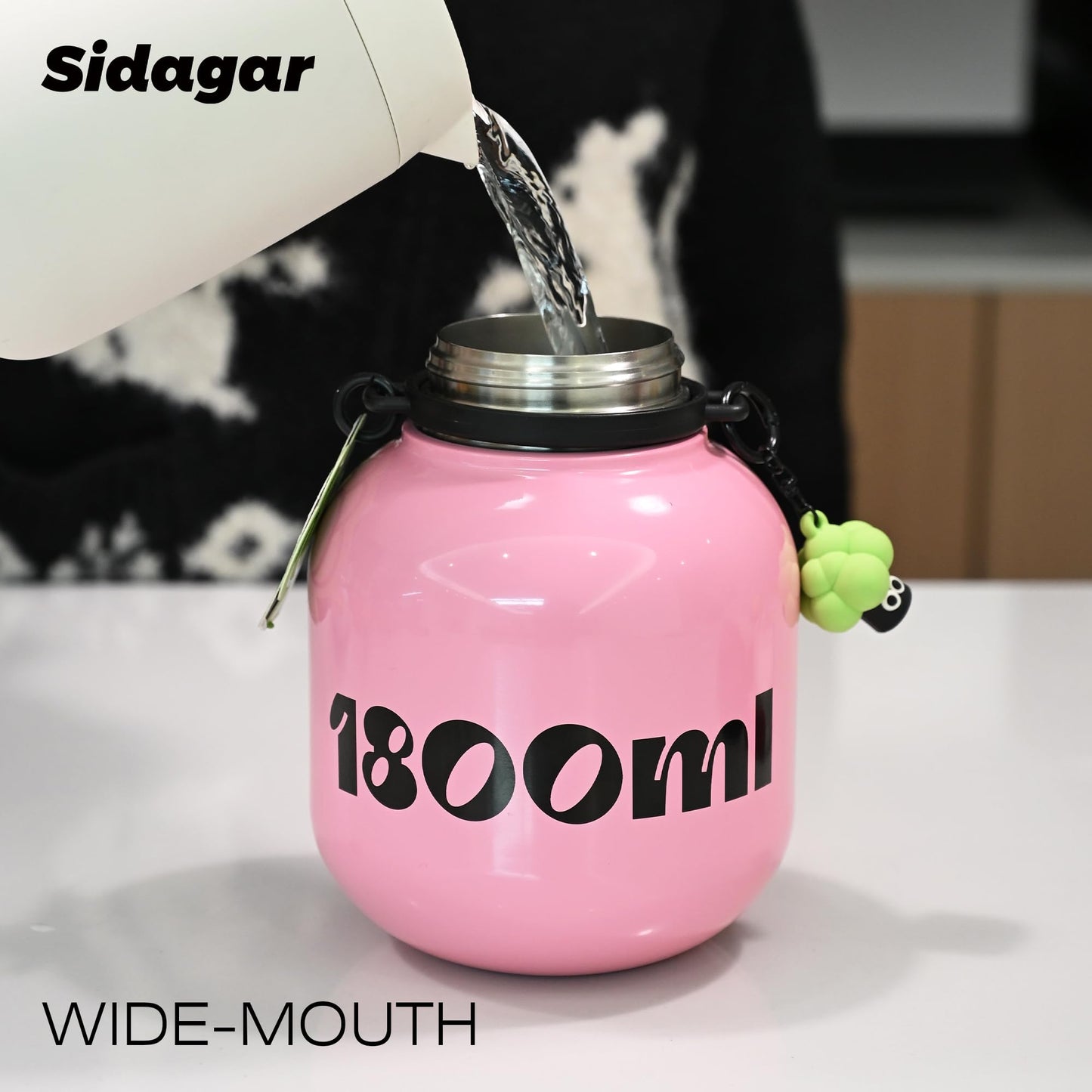 Sidagar 60 oz Half Gallon Insulated Water Bottle with Handle, 316 Stainless Steel Leakproof Large Travel Flask with Cute Doll Charm, Aesthetic Strawberry Pink Gift for Women Girl