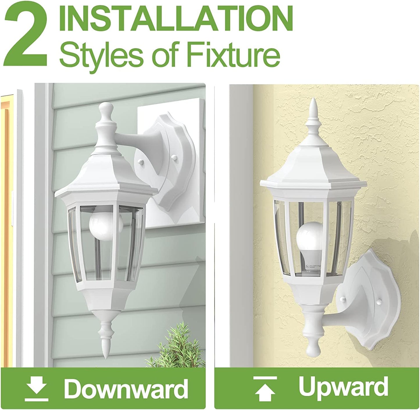 EMART Outdoor Porch Light, Exterior Wall Mount Lantern Fixtures, Anti-Corrosion Waterproof Plastic Material, E26 Socket Lamp for House, Garage, Outside, Backyard, White, 2 Pack (Bulb Included)