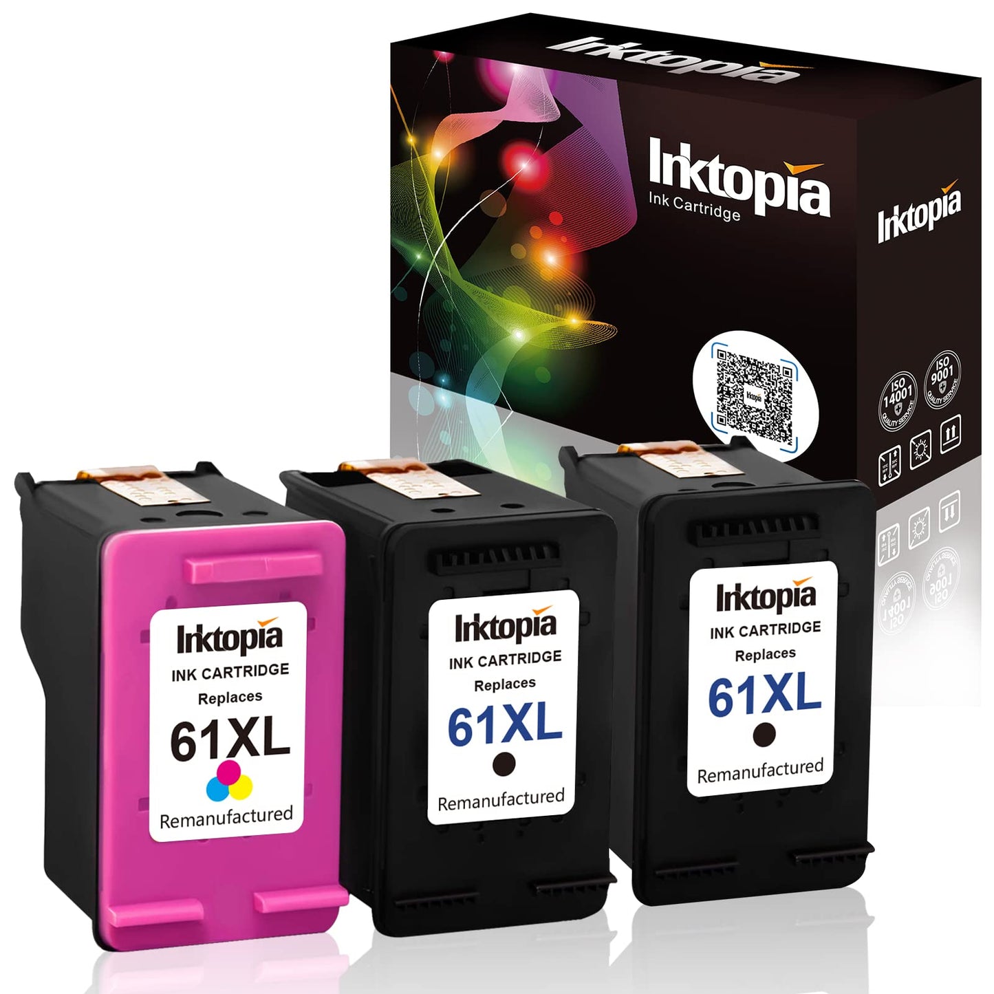 Inktopia Remanufactured Ink Cartridges for HP 61XL 61 XL CH561WN CH562WN (2 Black 1 Color, 3 Pack) for HP Envy 4500 4502 5530 5534 Officejet 4630 4635 Deskjet 3050A 1010 1512 3054