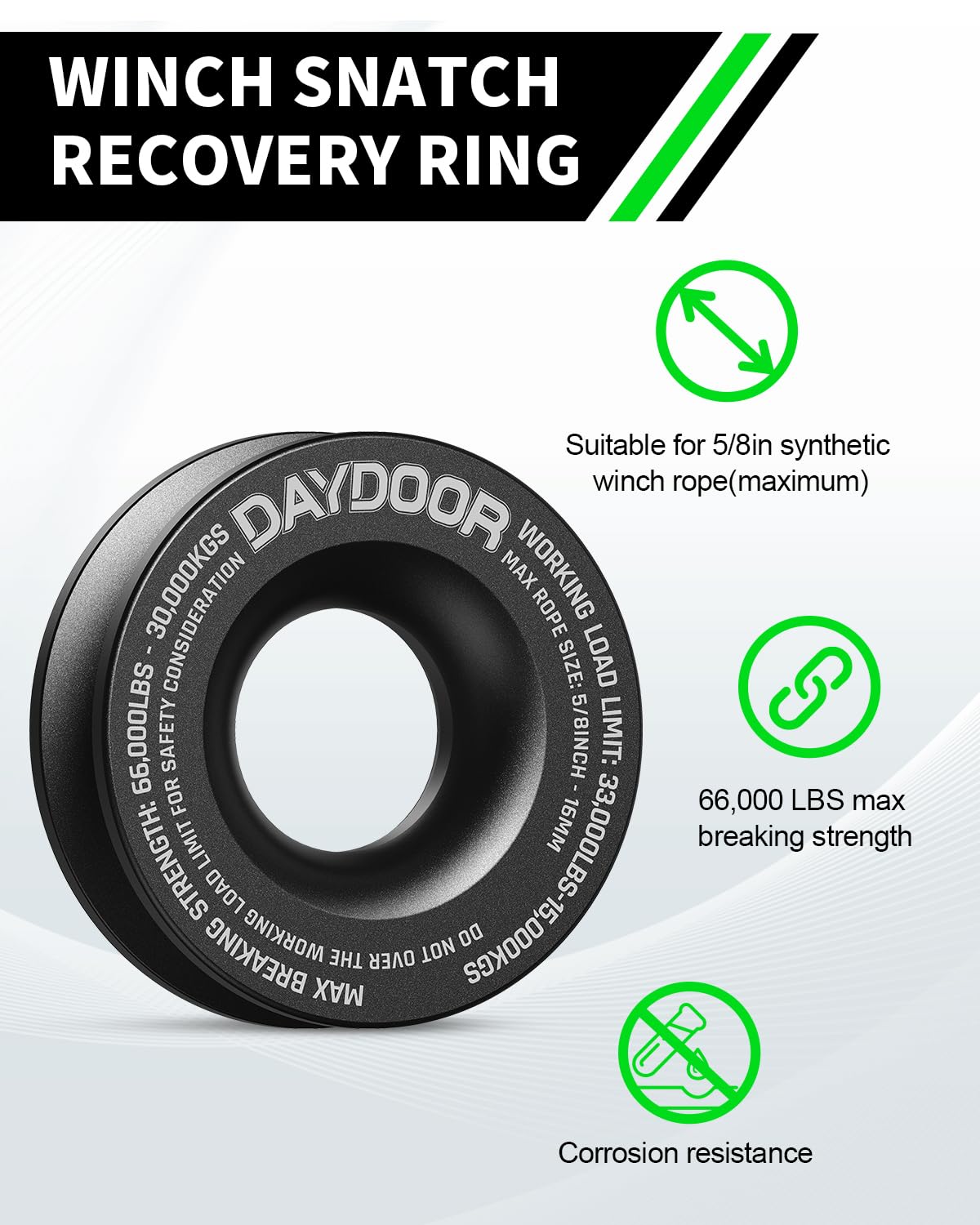 DAYDOOR 56,000 LBS Soft Shackle Recovery Kit, 1/2" x 22" (2-Pack) with 7075 Aluminum Snatch Ring, Winch Accessory for Jeep Wrangler, Bronco, 4Runner, Tacoma, ATV/UTV/Jeeps/SUVs, 4x4 Off-Road(Gray)