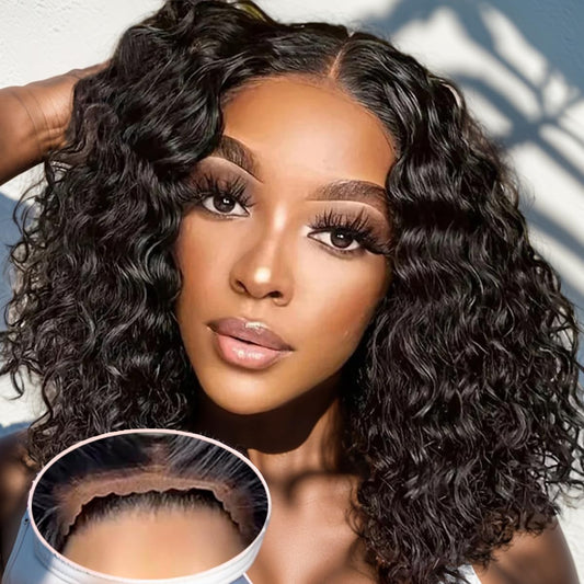 Bob Wigs Human Hair 12 Inch Wear and Go Glueless Pre Plucked Deep Wave Curly Bob Wig Human Hair Upgraded No Glue 13x4 Lace Front Glueless Wigs for Black Women