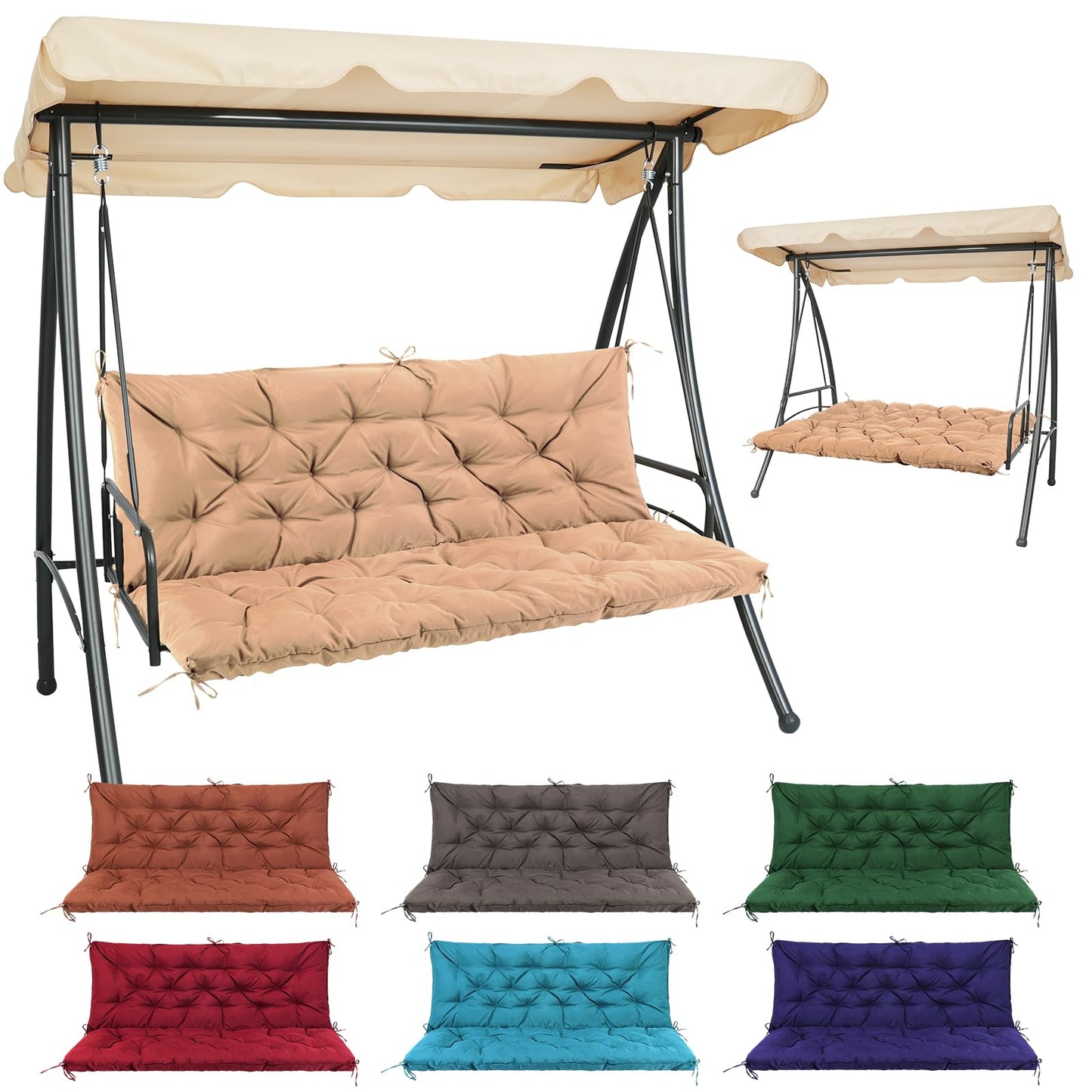 Matalde Outdoor Cushions for Patio Furniture, Patio Furniture Cushions with backrest and Straps, Khaki, 60x40 inches, 4" Thick,Porch Swing Cushions for Lawn, Backyard and Garden