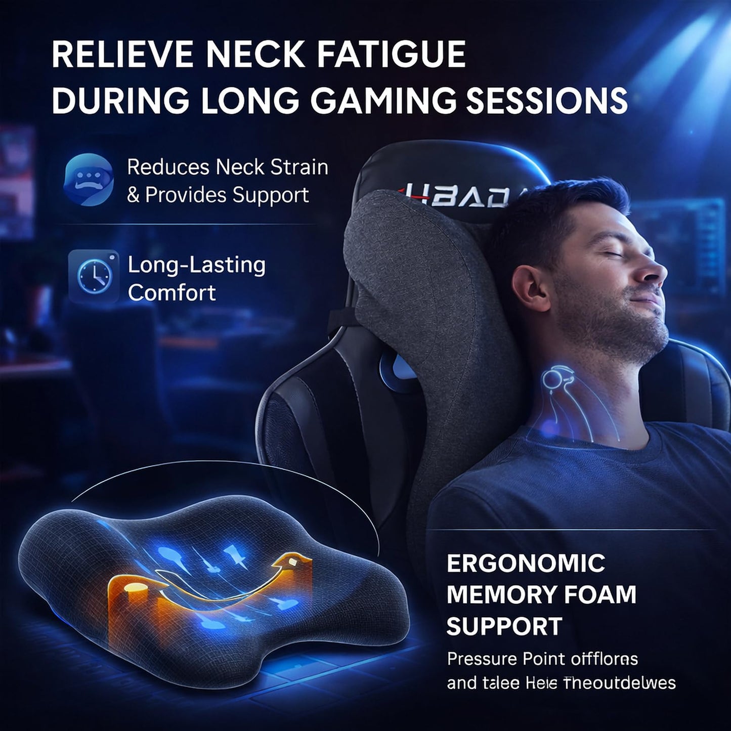 Car Neck Pillow for Driving Gaming Chair Headrest Pillow Office Chair Neck Pillow Ergonomic Design Double Straps Design Suitable for Different Heights