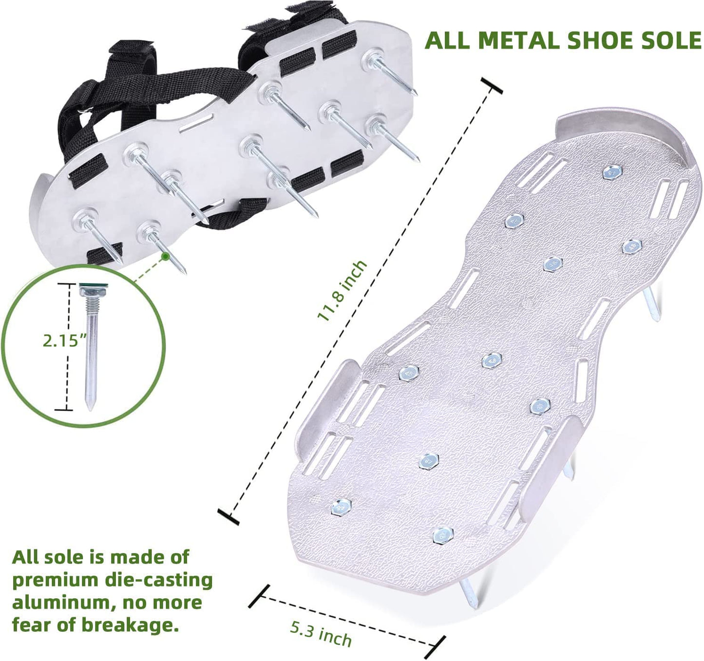 Ohuhu Metal Lawn Aerator Shoes, Upgraded Aerating Shoe with Durable Aluminum Sole, Free-Installation Spiked Aerating Sandals with Stainless Steel Shovel, One-Size-Fits-All for Yard Patio Garden Grass
