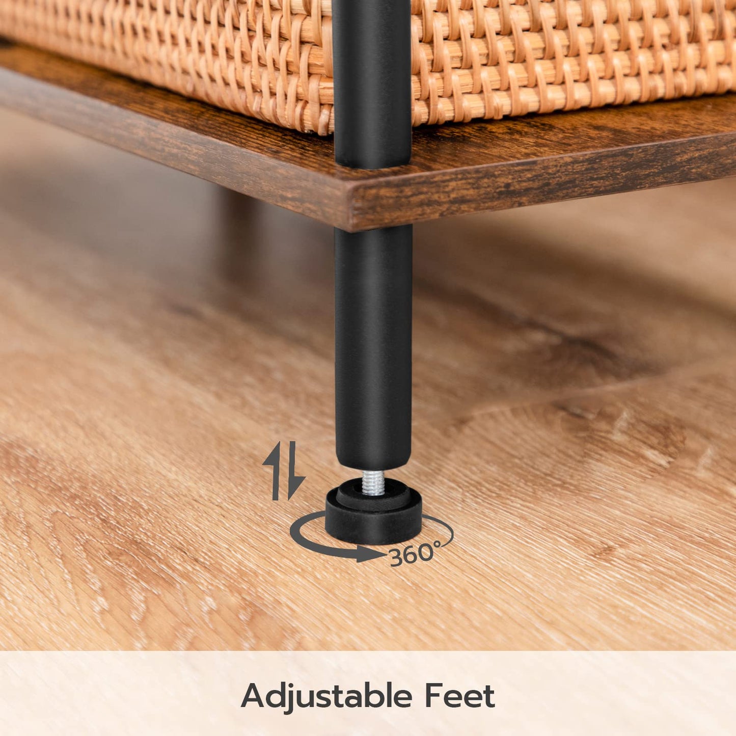 HOOBRO End Table, Nightstand with 2-Layer Storage Shelves, Side Table for Small Spaces, Living Room, Entryway, Farmhouse Industrial Style, Stable Frame, Easy Assembly, Rustic Brown, Black BF09BZ01
