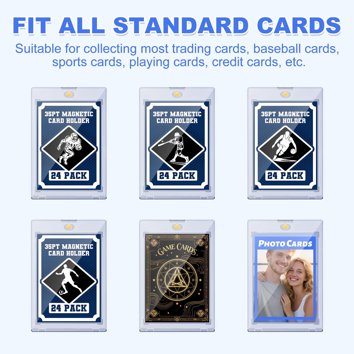 35pt Magnetic Card Holder for Trading Cards, 24 Pack Baseball Cards Protectors Hard Plastic for Collectible Sports Cards Acrylic Display Card Cases Fit 2.5x3.5in