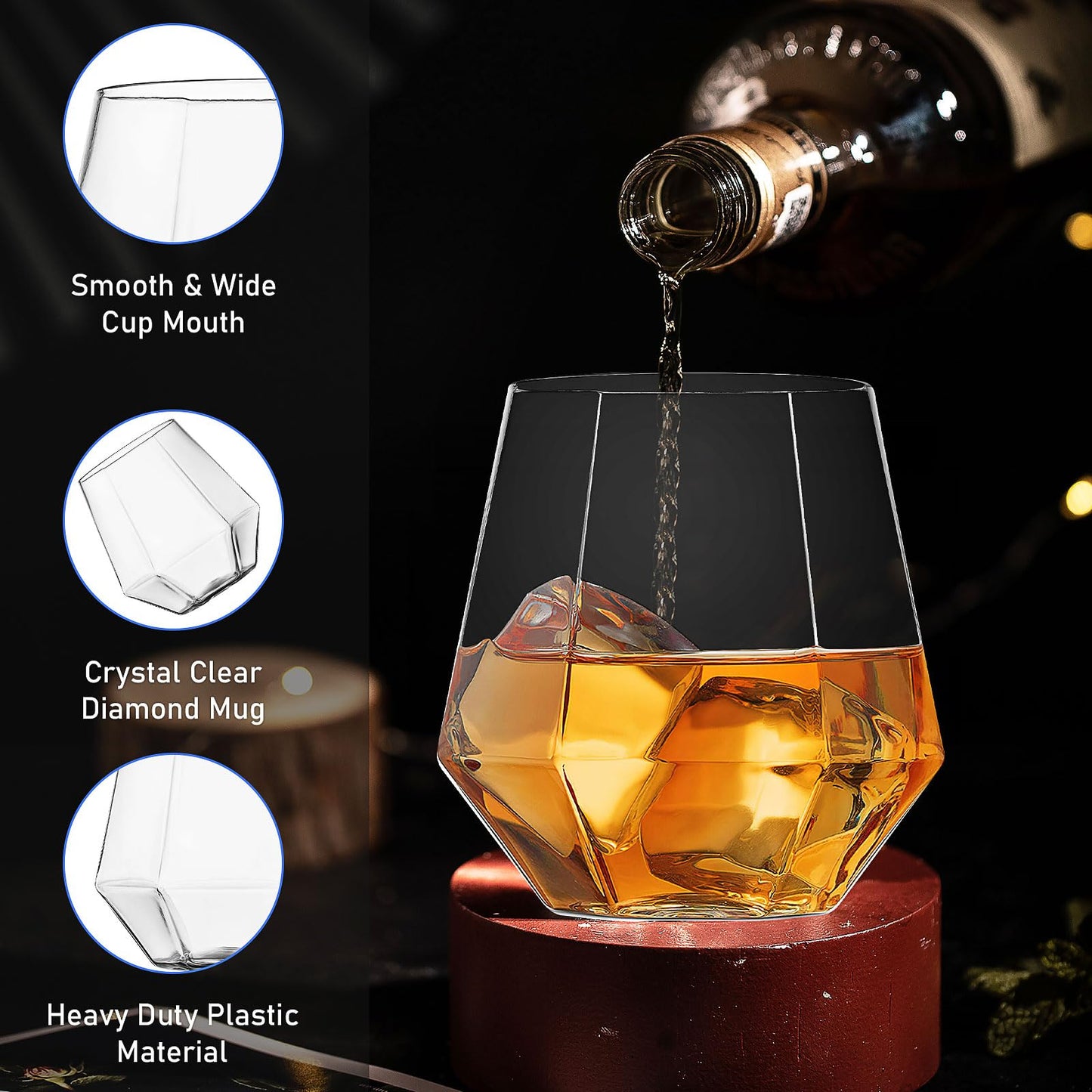 40 Pack Clear Plastic Drinking Glasses, 12 oz Disposable Tumbler Cups, Diamond Pattern Cocktail Cups for Parties, Weddings, Birthdays