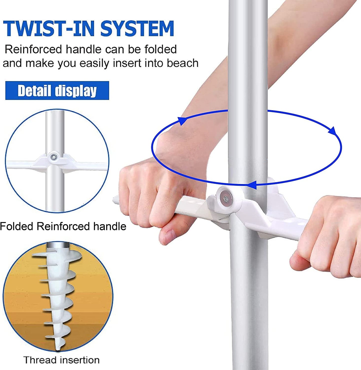 AMMSUN 6ft Folded Portable Travel Beach Umbrella with Sand Anchor, Tilt and Air vent UPF 50+UV Protection fit in suitcase Portable Compact Foldable beach umbrella for Patio Garden Beach Pool Blue