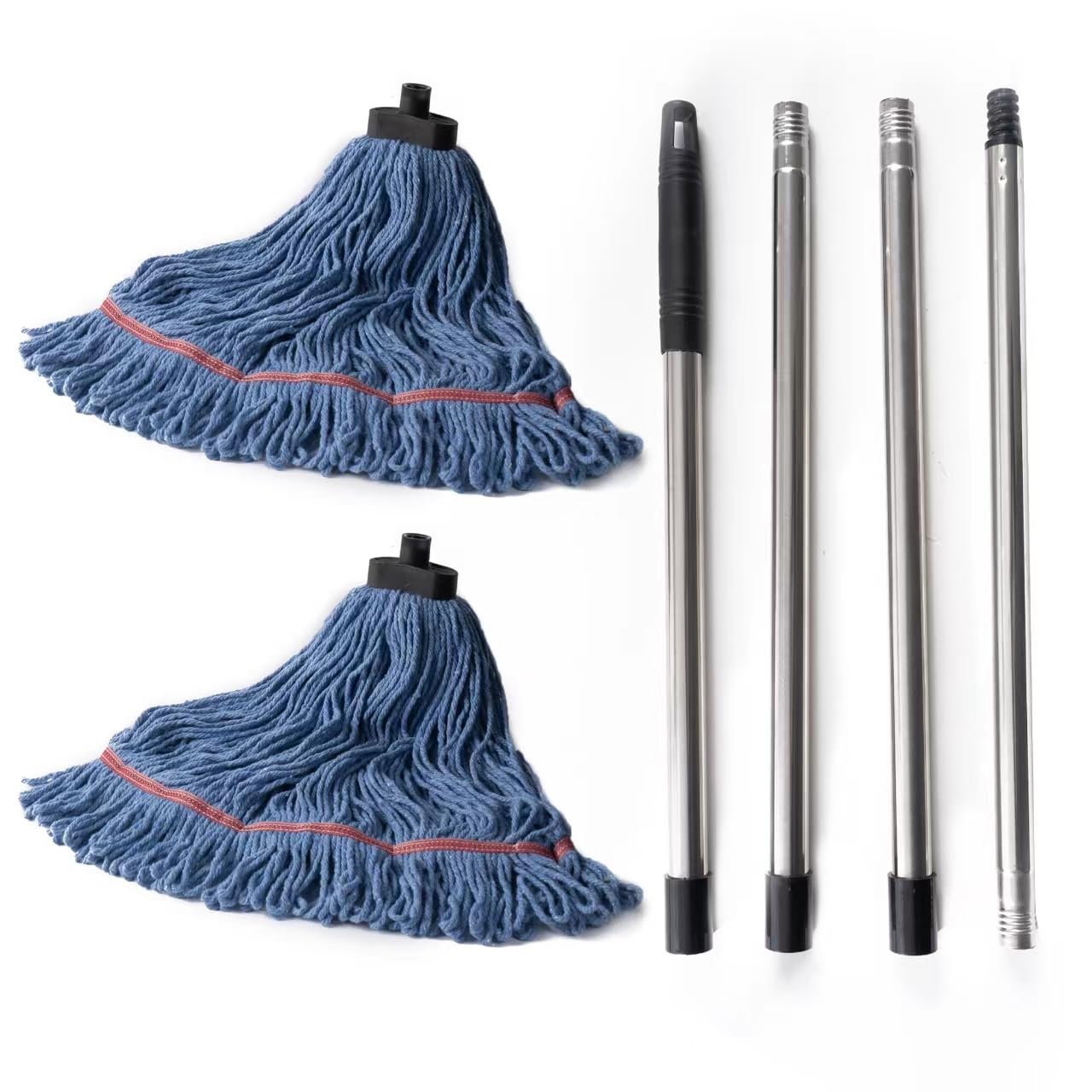 Matthew Large Commercial&Residential Mop Heavy Duty Industrial Mops w/Screw-on handle(Fit Standard American Screw)Looped-End String Wet Cotton Mops for Home,Office,Warehouse - 1 Set&2 Mop Replacements