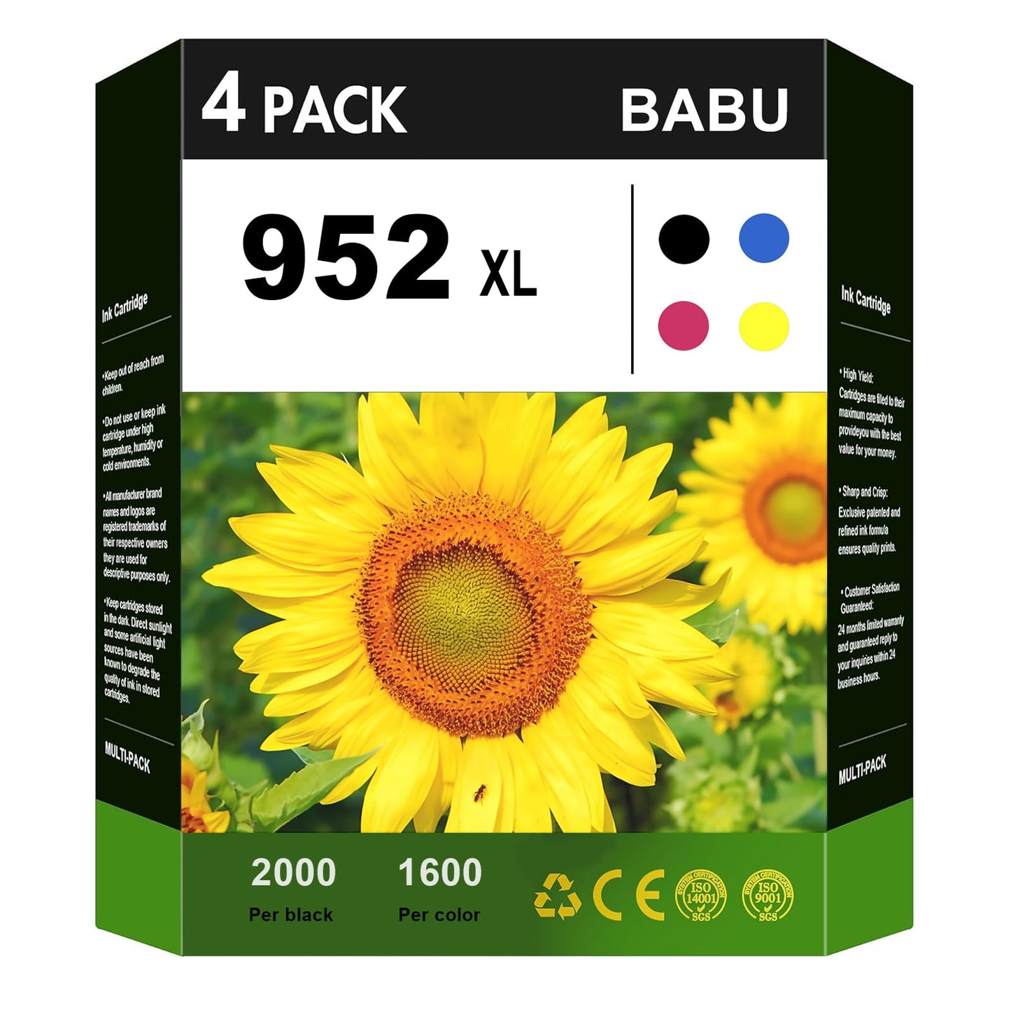 BABU Compatible Ink Cartridges Replacement for HP 952XL 952 (4 Combo Pack) to Use with HP Officejet Pro 8710 8720 8210 8715 8740 7720 7740 8700 8200 8725 8730 8200 Printer (Black Cyan Magenta Yellow)
