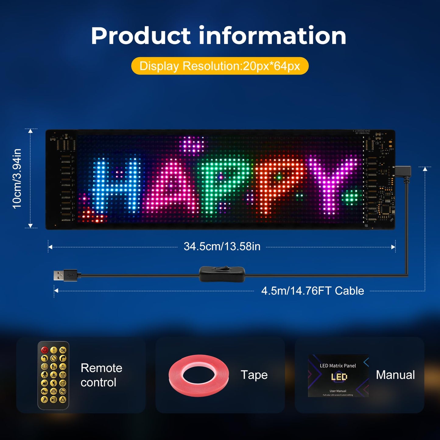LUXONIC Super Brighter 34.8x10.2CM Scrolling LED Sign Display,USB 5V Flexible Programmable Screen with Bluetooth APP Control,Custom Text Pattern Animation, Waterproof RGB Signs for Car,Home,Store,Bar