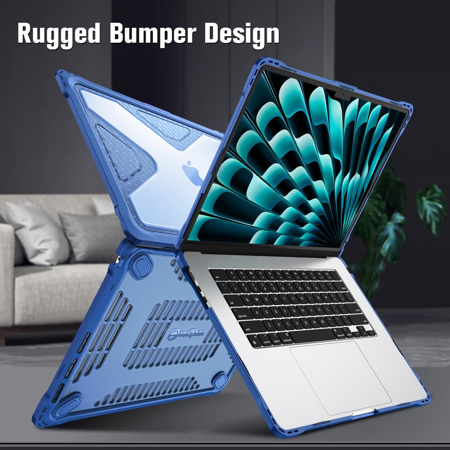 Fintie Case for MacBook Air 15 Inch A3241 A3114 A2941 (2025 2024 2023 Release) - Heavy Duty Rugged Hard Shell Case Cover with TPU Bumper for MacBook Air 15.3" M2 M3 Chip with Touch ID, Blue
