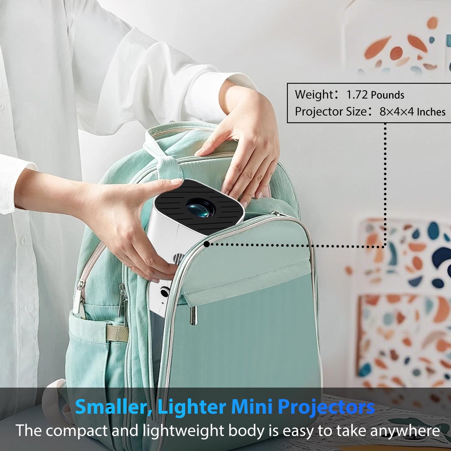Mini Portable Projector (Built-in Speaker and Bluetooth 5.3), Video Projector for iPhone, Compatible with 4K, 1080P Movie Projector, Supports Smartphones/Video Games/TV stick/PS5/Computers/HDMI/USB
