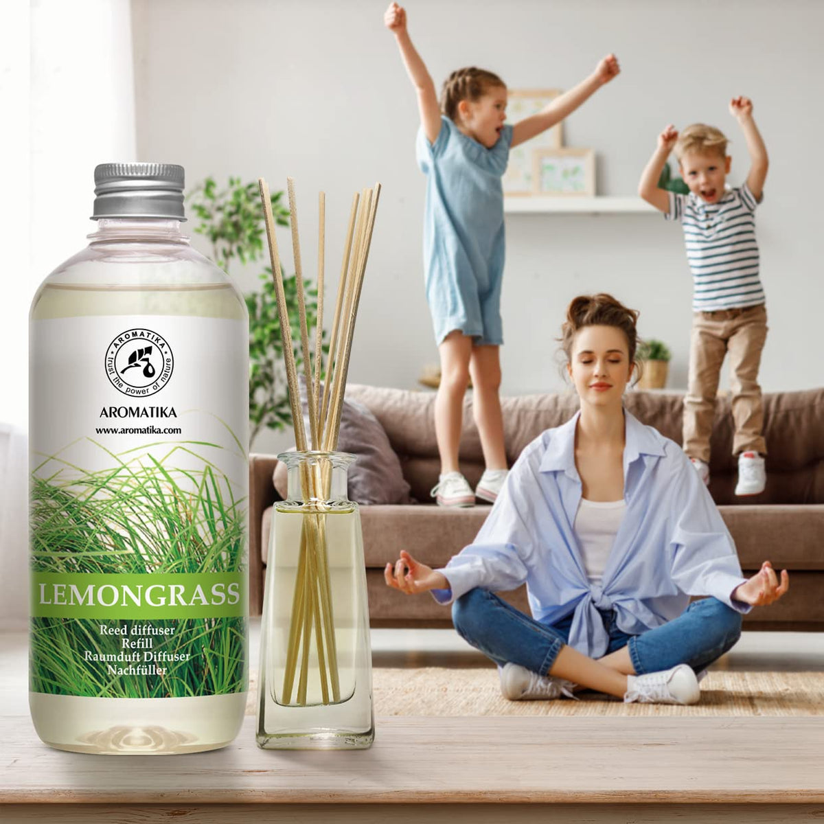Lemongrass Diffuser Refill 1000ml (2 x 500ml) - Fresh & Long Lasting Fragrance - Refill Bottle with Natural Pure Essential Lemongrass Oil - Scented Reed Diffuser Oil - Aromatherapy - Spa - Kitchen