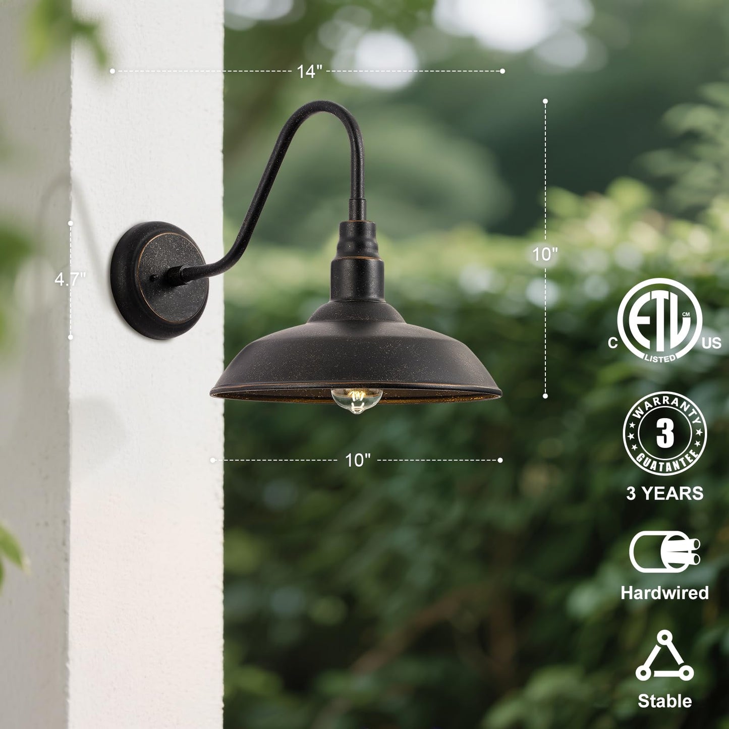 GOALPLUS Gooseneck Outdoor Light Fixture, 10" Dome Exterior Farmhouse Lights for Barn, Bronze Porch Lighting, Gooseneck Wall Sconce for Patio Garage House