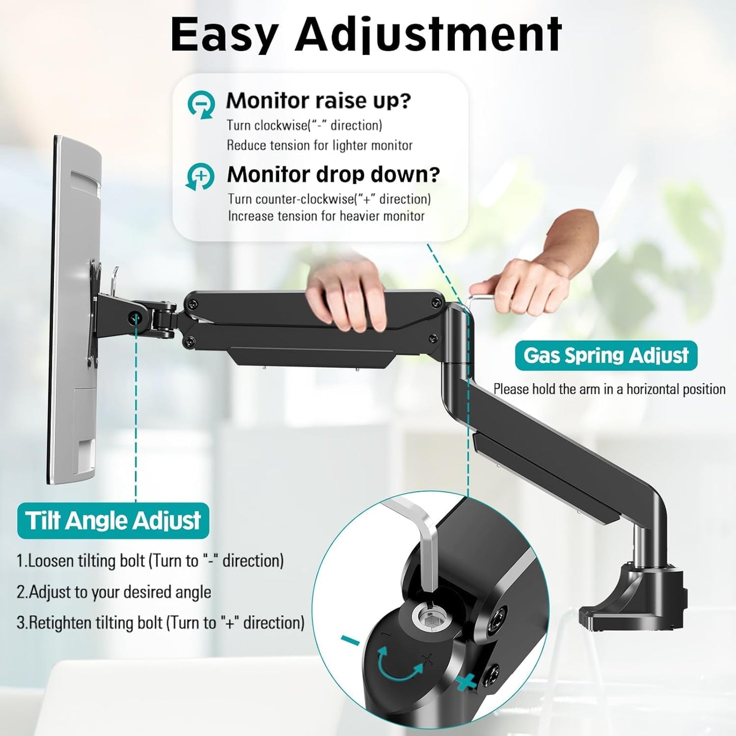MOUNT PRO Single Monitor Mount for 22-43 inch Ultrawide Computer Screen, Premium Aluminum Heavy Duty Monitor Arm Desk Mount Holds 6.6lbs to 33lbs, Spring Full Motion Monitor Stand, VESA Mount