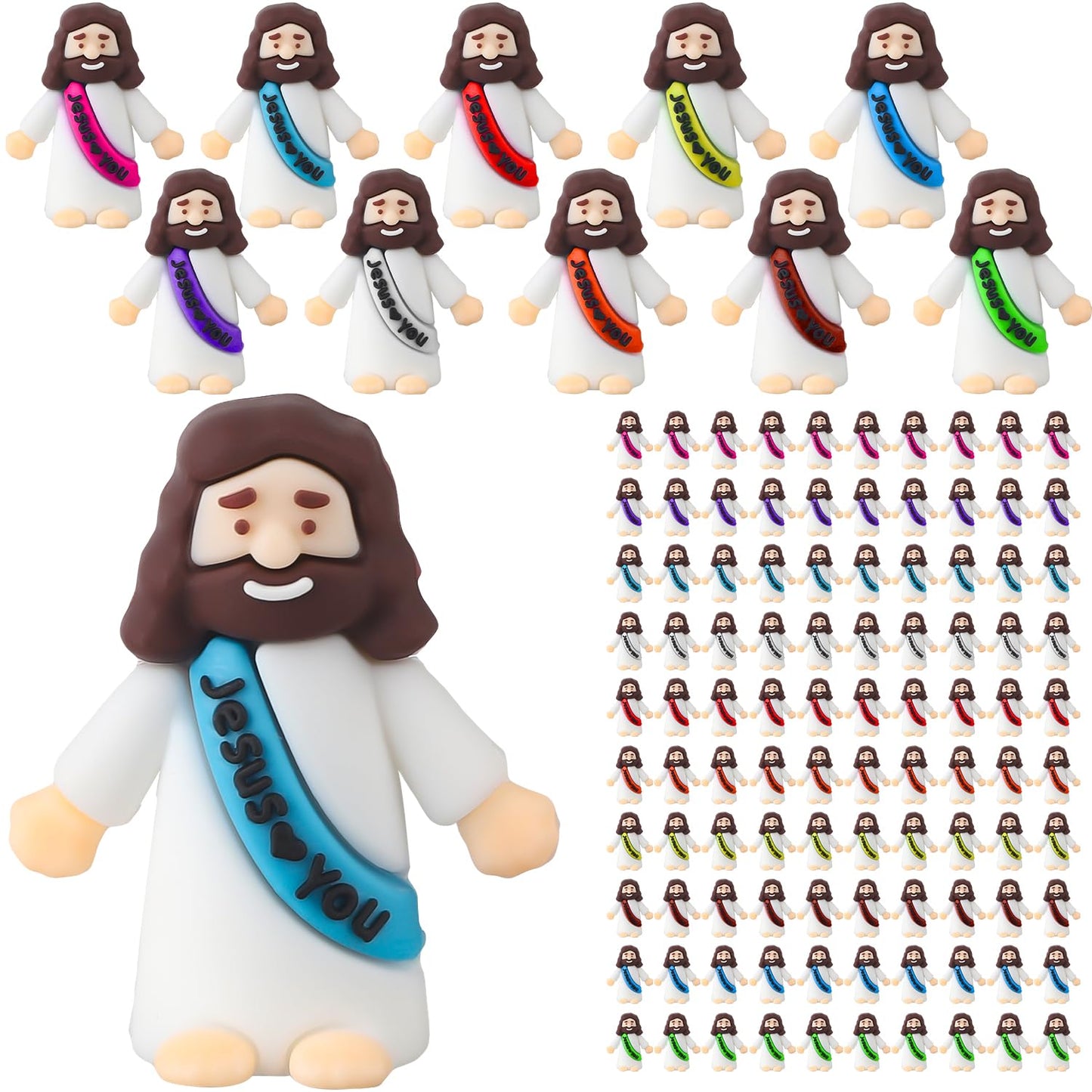 Little Jesus Figures, Mini Jesus Figurines in Bulk, Multicolor Tiny Miniature Jesus Figures for Hide and Seek, Religious Party Favors, Sunday School, Baptism Gift, Easter Egg Stuffers(120)