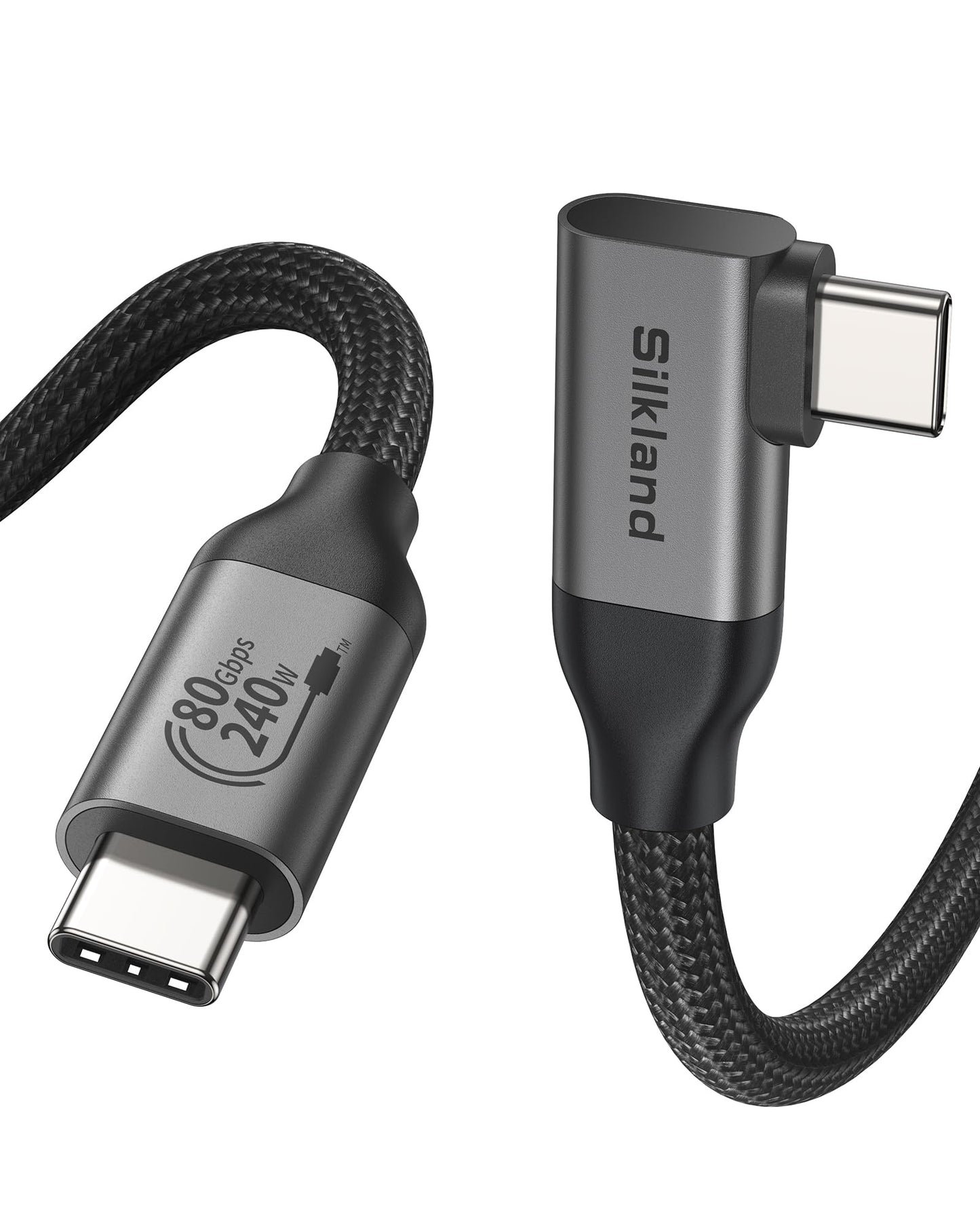 Silkland 80Gbps Right Angle USB 4 Cable for Thunderbolt 5 Cable 6.6FT, 120Gbps Bandwidth for 16K/Dual 8K, 240W, 90 Degree Braided USB C Video Cable Compatible Thunderbolt 4/5, MacBook M6 Pro,Dock