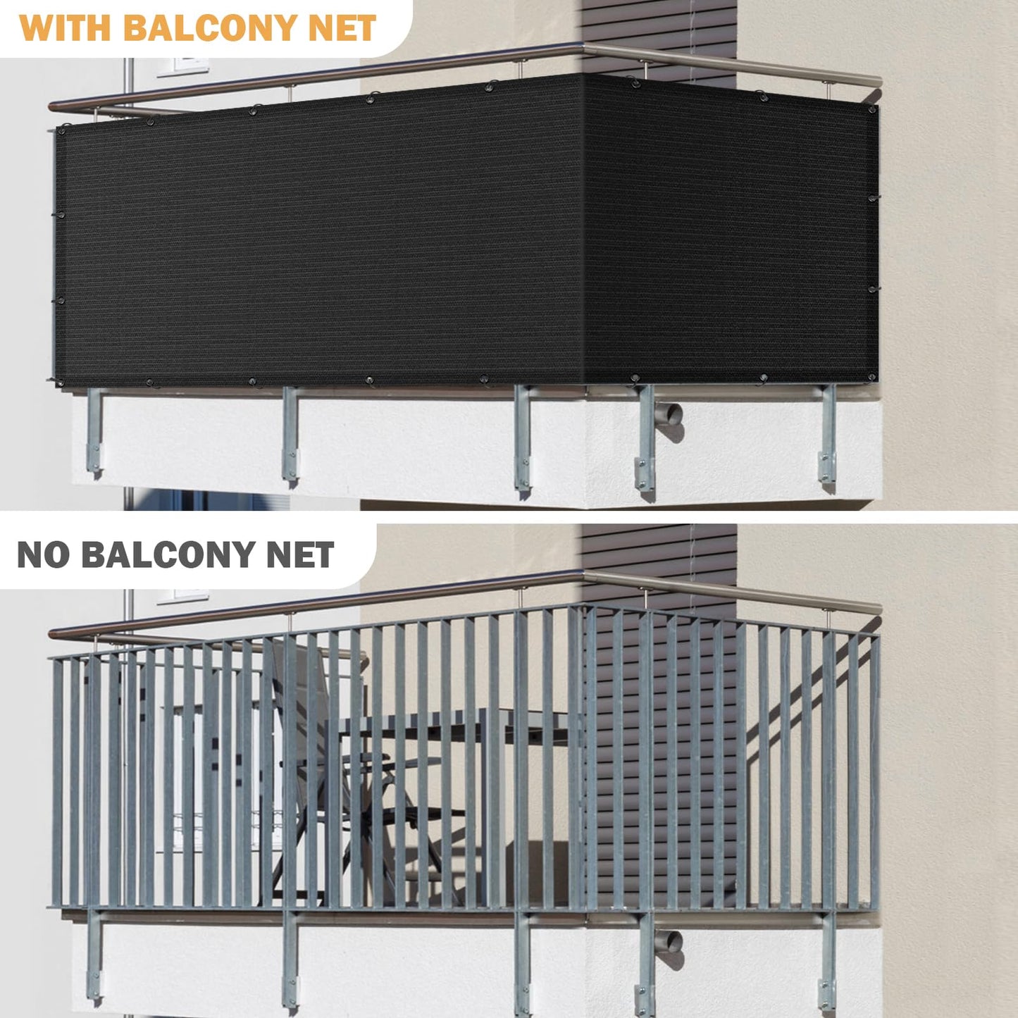 UIRWAY Privacy Screen Balcony Fence 3'x16.5', Garden Courtyard Privacy Fence Screen with Zip Ties UV Protection, for Animal Barriers, Decks, Patios, Outdoor Pools, Porches, Condo Railings - Black