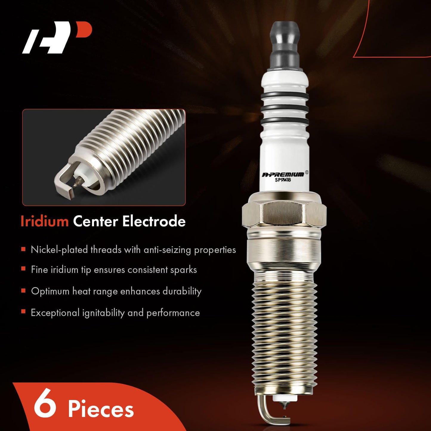 A-Premium Iridium Platinum Spark Plugs Compatible with Chevrolet Silverado 1500, Express 2500/3500, Trailblazer & GMC Sierra, Savana, Envoy & Buick Rainier & Isuzu Ascender & Oldsmobile, Pack of 6