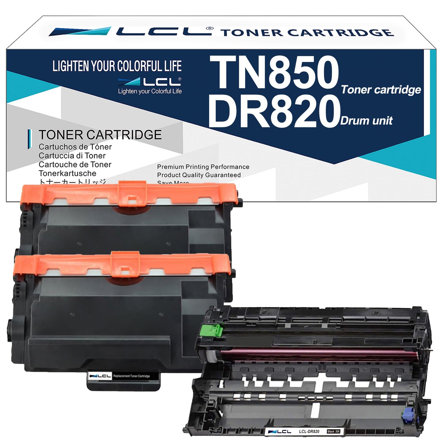 LCL Compatible Toner Cartridge and Drum unit Replacement for Brother TN850 TN820 TN-850(2PK)Toner and DR820 DR-820 Drum for HL-L5000D HL-L5100D HL-L5200DW HL-L5200DWT HL-L6200DW HL-L6200DWT HL-L6250DW