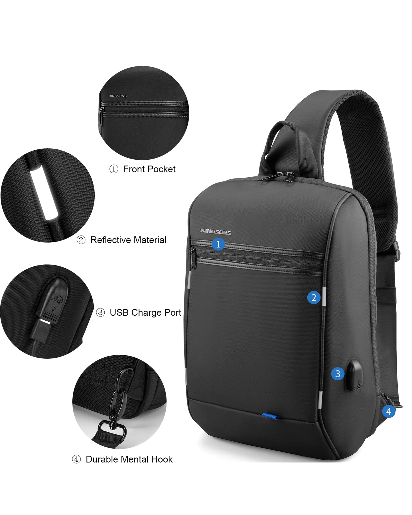 Laptop Sling Backpack,Slim Anti Theft Single Shoulder 13-Inch Laptop Backpack Waterproof Coss-body Sling Bag with USB Charging Port