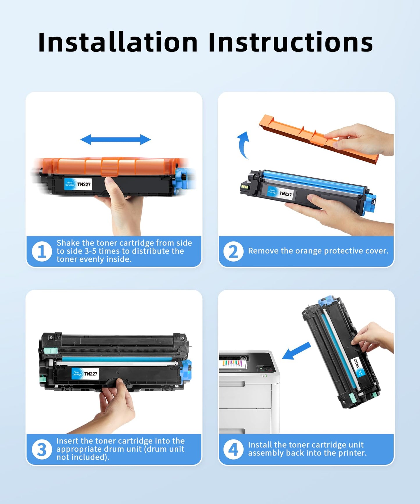 [with chip] TN227 Compatible Toner Cartridge Replacement for TN227 TN223 TN-227bk TN-223bk Work with MFC-L3770CDW MFC-L3710CW HL-L3270CDW HL-L3290CDW L3750CDW Printers (TN-227BK/C/M/Y,4 Pack)
