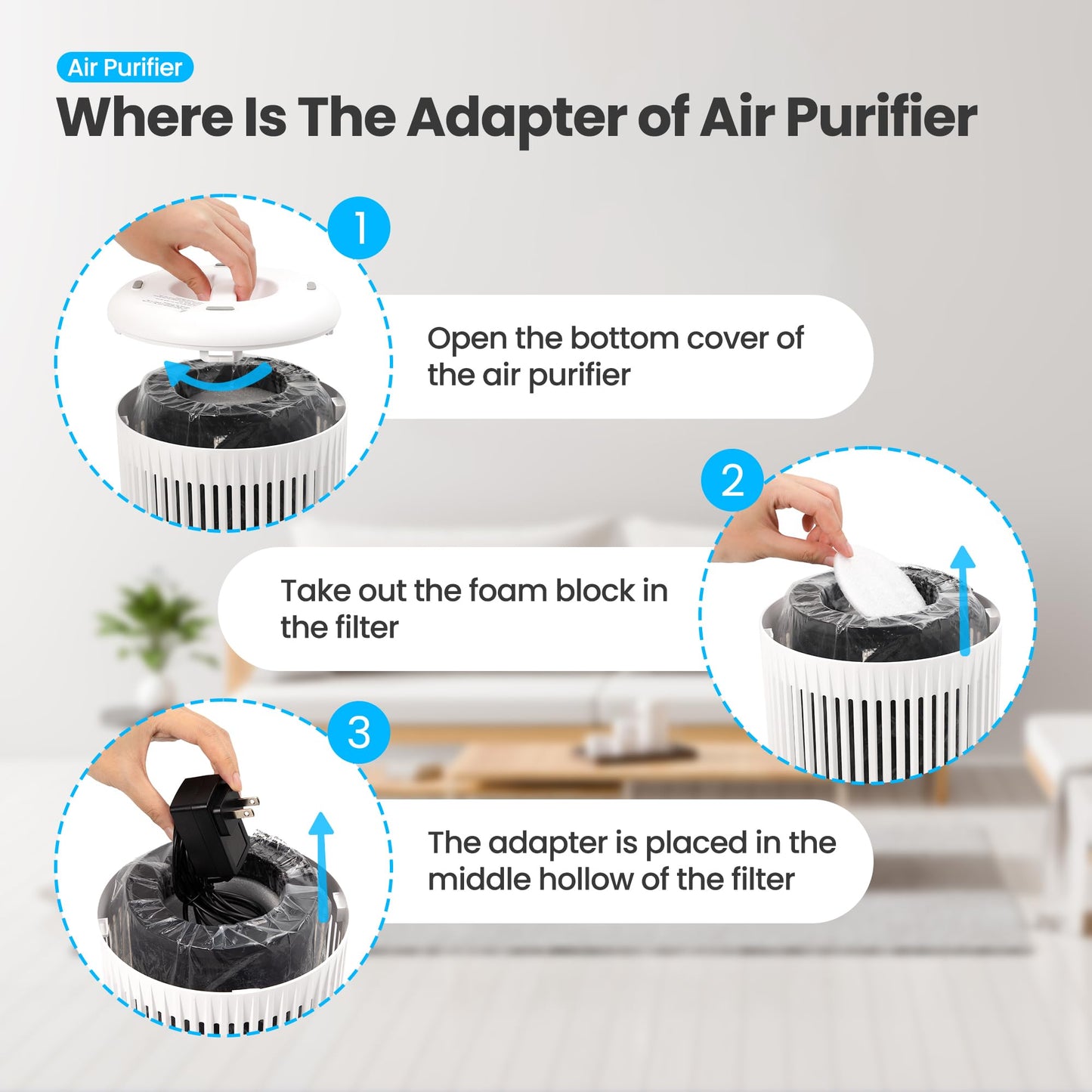 MORENTO Air Purifiers for Home, Air Purifier for Smoke Pet Dander Odors with Fragrance Sponge, Small Air Purifier with Sleep Mode for Bedroom Office, Blue Ambient Light, MR2566, White,1 Pack+3 Modes