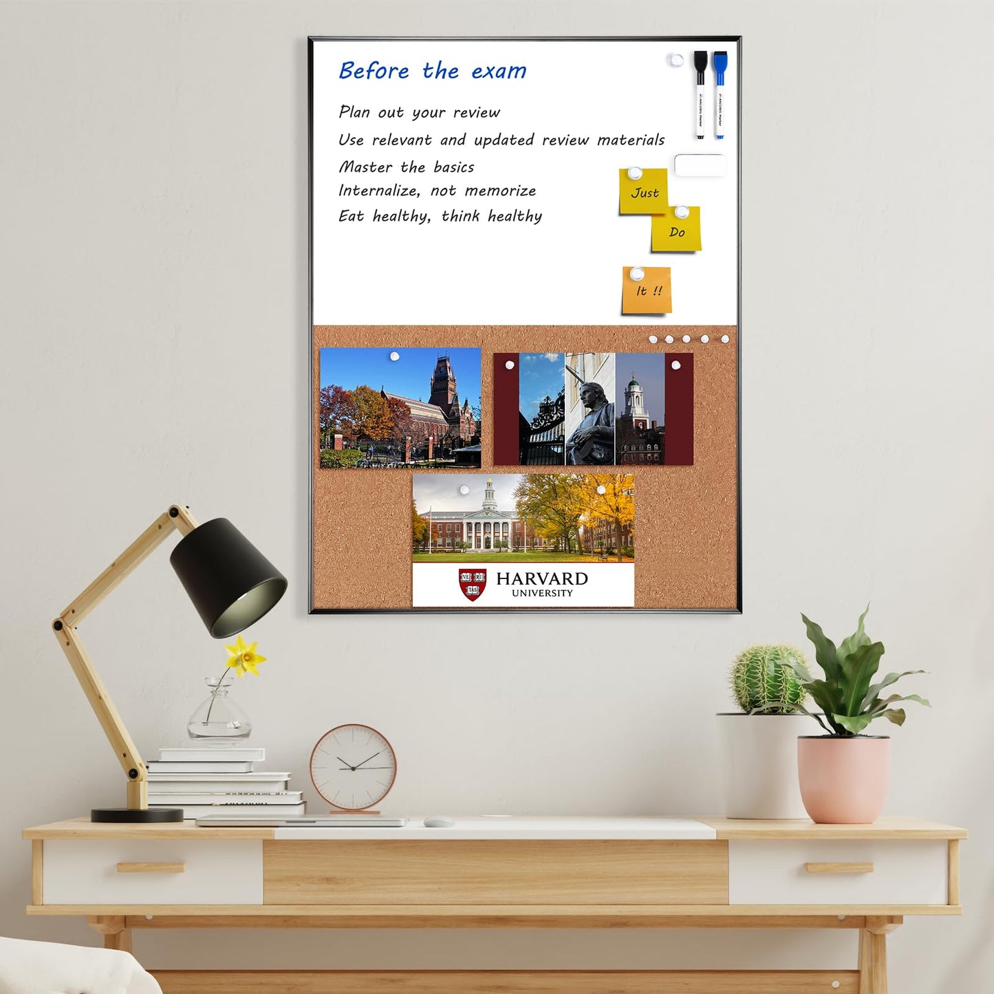 Dry Erase Cork Board Combo, ARCOBIS 24"X18" Bulletin White Board for Wall, Magnetic Corkboard, Vision Whiteboard for Office,Home,School Black Frame