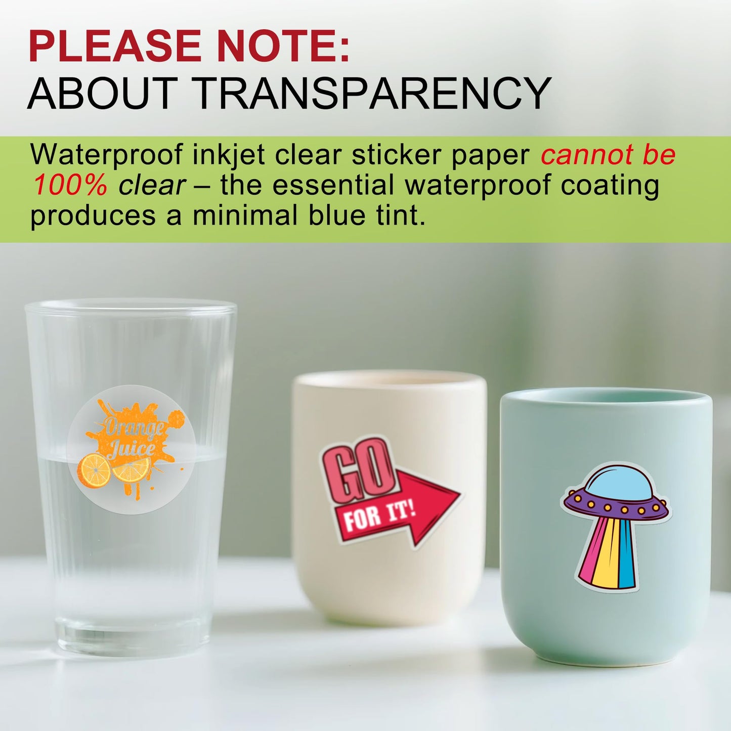 A-SUB Clear Sticker Paper for Inkjet Printers, Waterproof Translucent Printable Vinyl Sticker Paper - 50 Sheets 8.5x11 Inch Glossy Clear Label Paper for Custom Decals