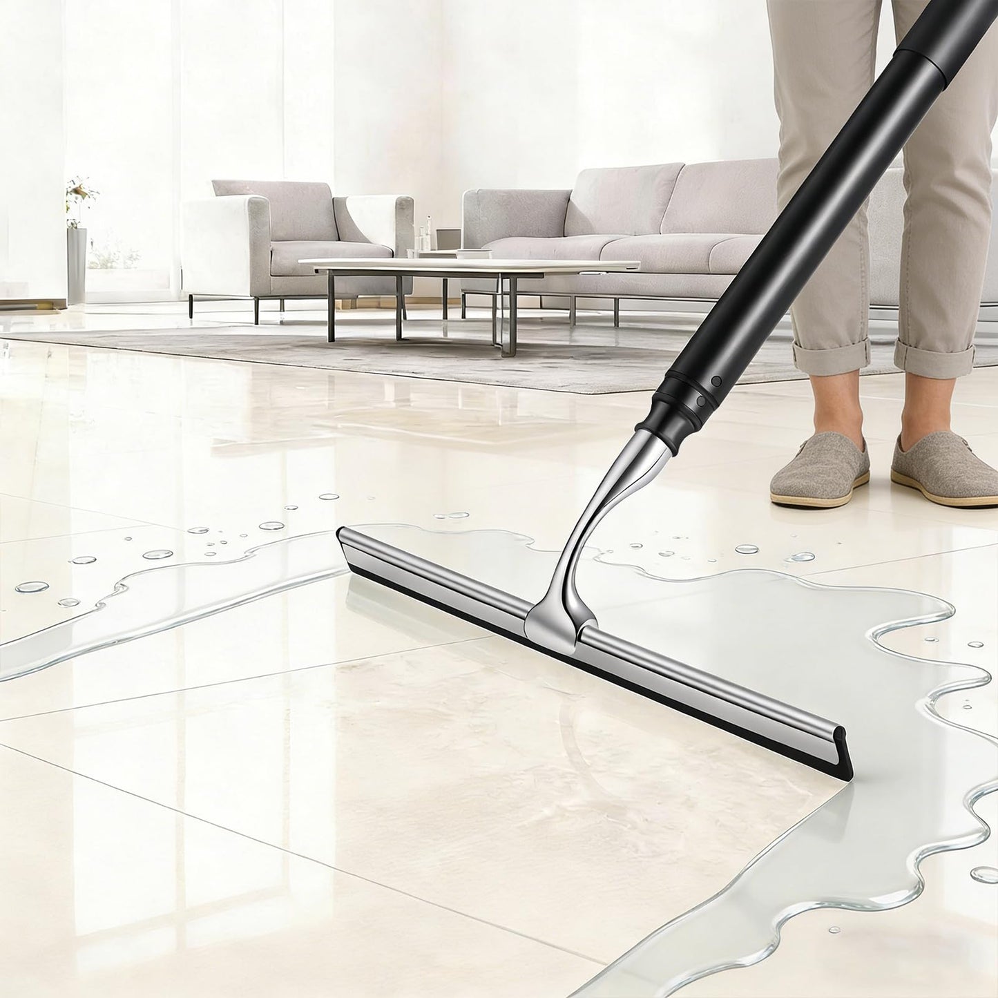 17'' - 62'' Metal Squeegee with Extension Pole for Window,Glass Door,Mirror, 12'' Wide Telescopic Shower Squeegee Cleaner with Long Handle for Cleaning Tile Wall,Floor,Bath,Car Windshield,Solar Panel