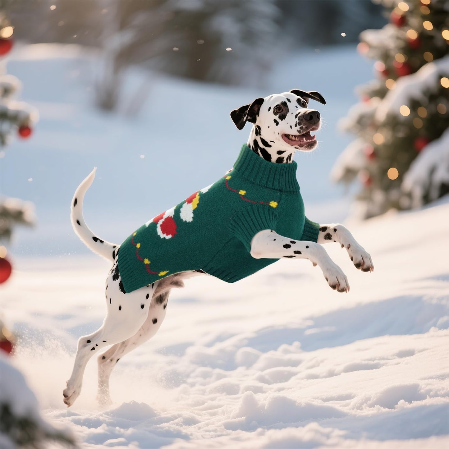 BRKURLEG Dog Sweaters, Christmas Dog Sweaters for Large Dogs Boy Girl, Turtleneck Warm Pet Sweater for Cold Weather, Xmas New Year, Pet Winter Pullover Sweater for Labrador, Dalmatian (Green, XXL)