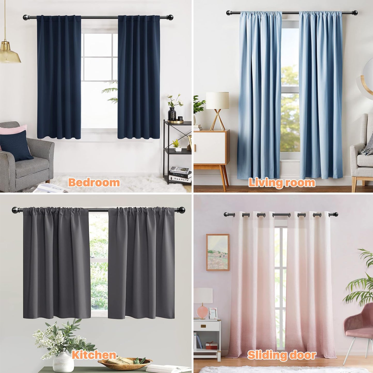 2 Pack Black Curtain Rods 84-120, Long Adjustable Curtain Rod for Patio Outdoor, Sliding Glass Door, Decorative 5/8 Diameter Drapery Rod Set, Heavy Duty Metal Pole for Drape 10 ft